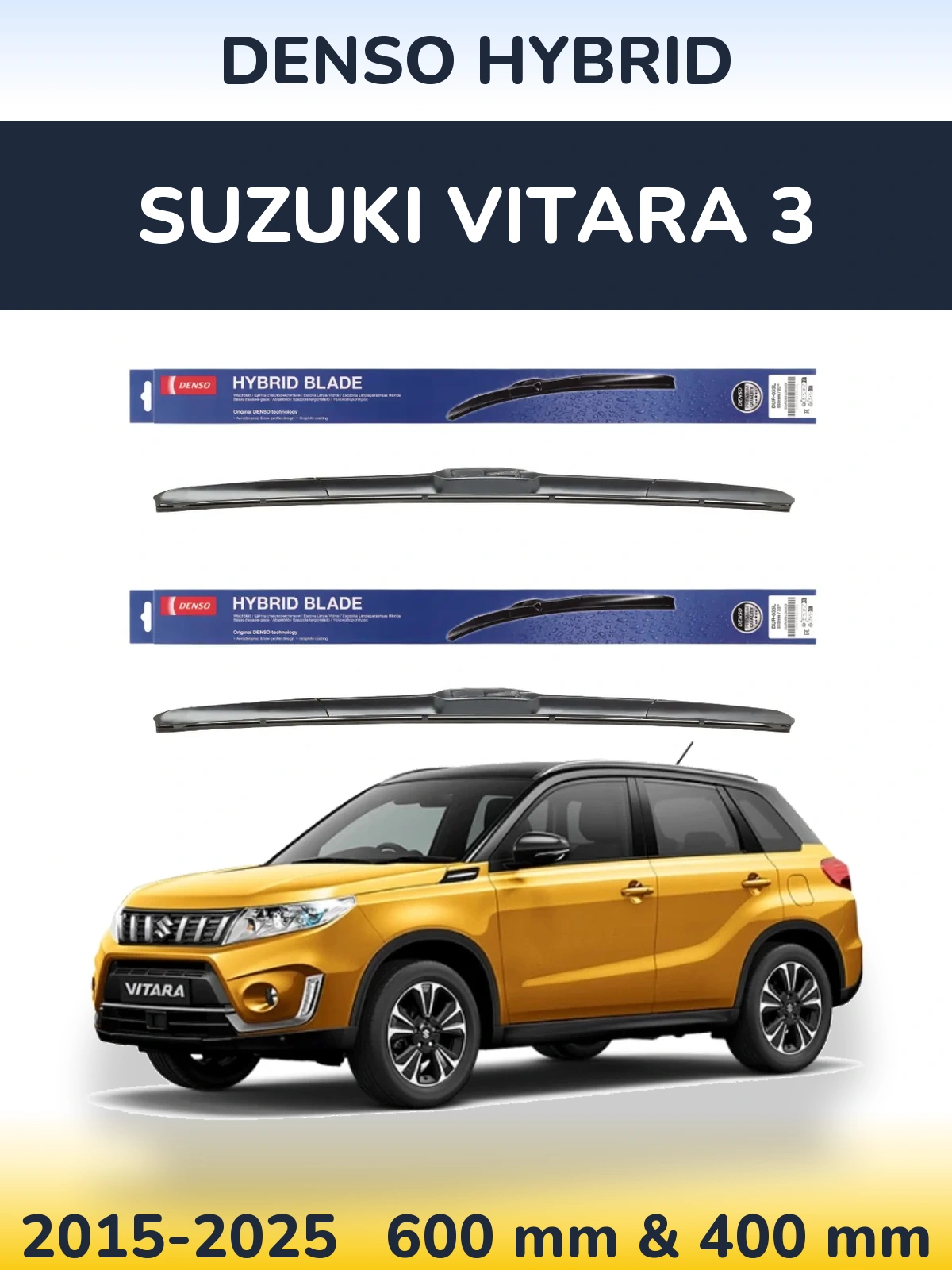 Комплект передніх щіток Denso Hybrid 600 & 400 мм для Suzuki Vitara 3 2015-2025