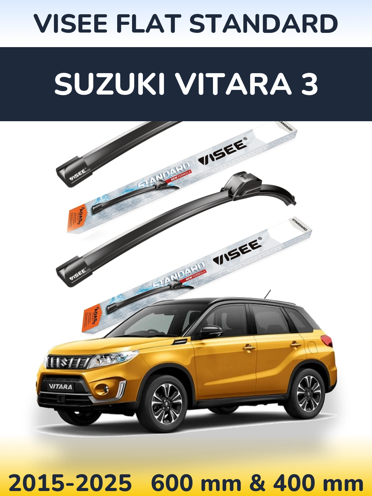 Комплект передних дворников VISEE FLAT STANDARD 600 & 400 мм для Suzuki Vitara 3 2015-2025