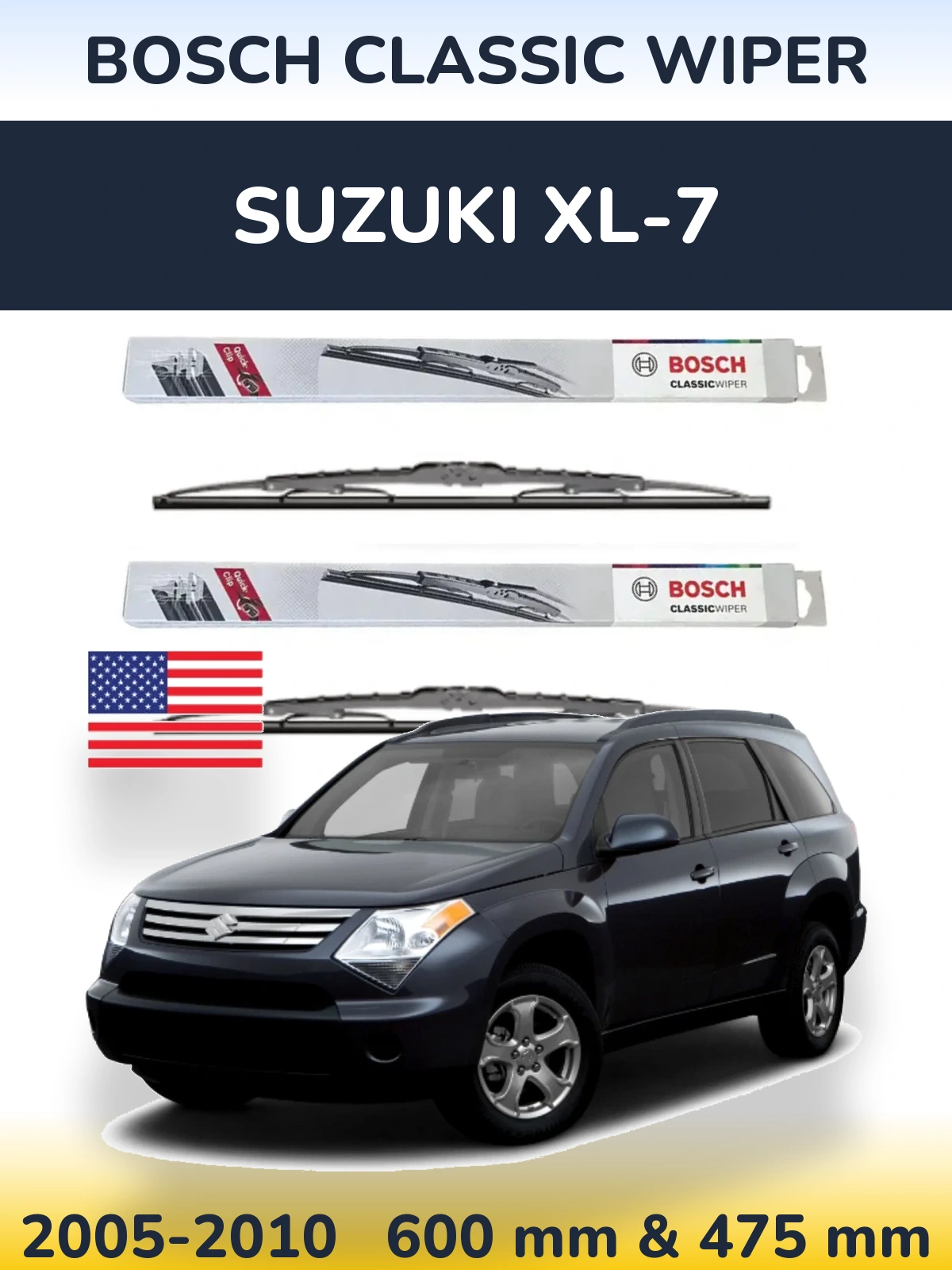Komplet przednich wycieraczek BOSCH Classic Wiper 600 & 475 mm do Suzuki XL-7 2005-2010