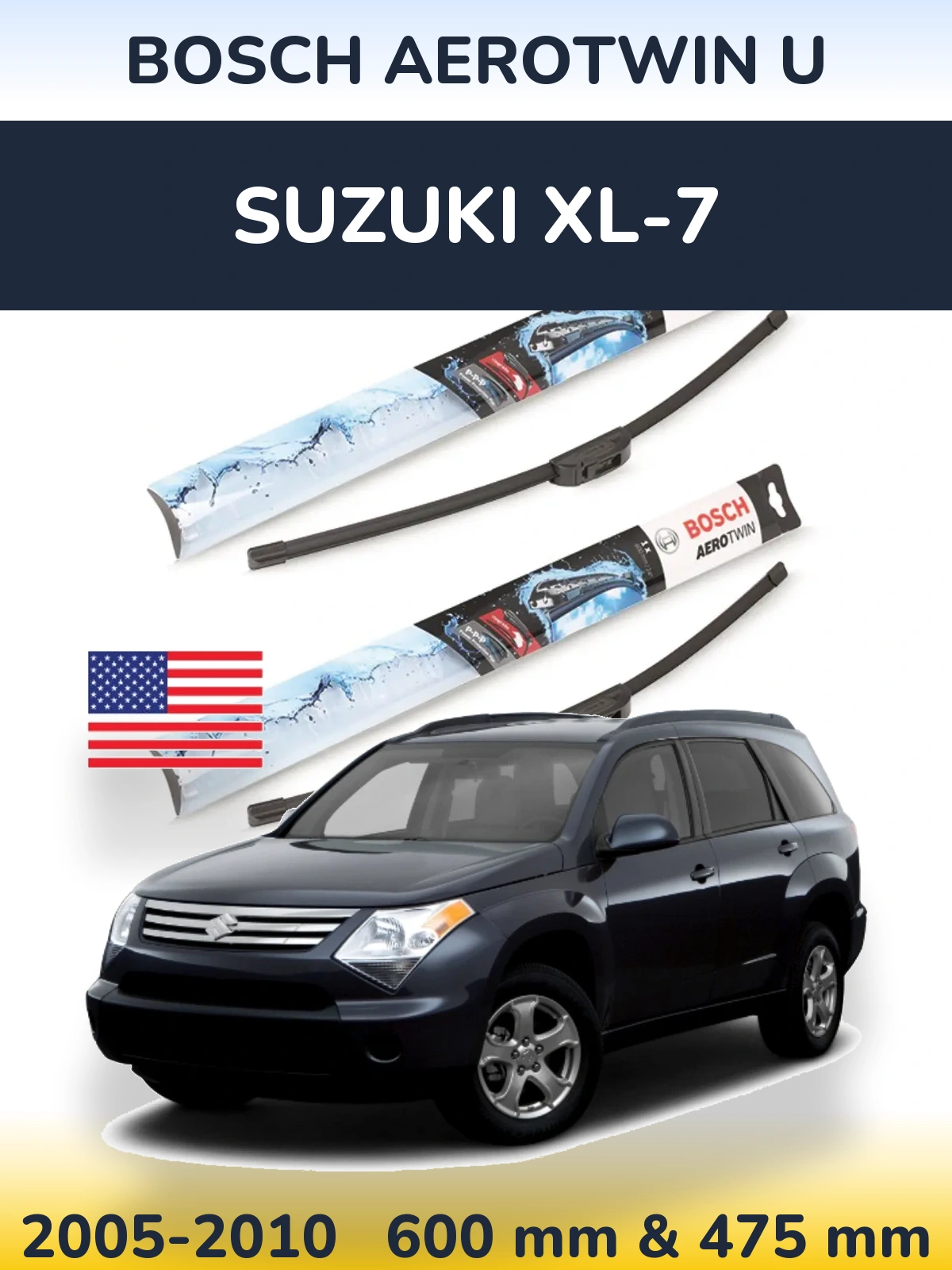 Комплект передних дворников BOSCH AeroTwin U 600 & 475 мм для Suzuki XL-7 2005-2010