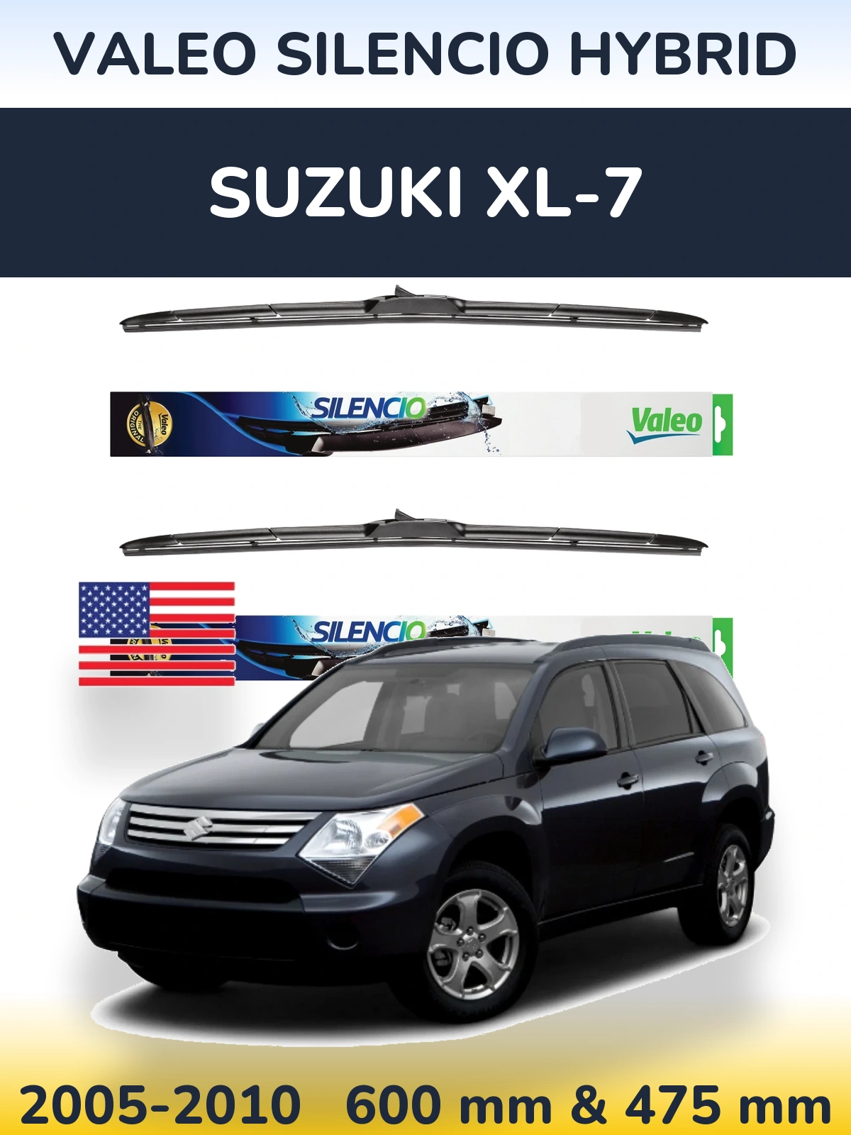 Комплект передних дворников Valeo Silencio Hybrid 600 & 475 мм для Suzuki XL-7 2005-2010