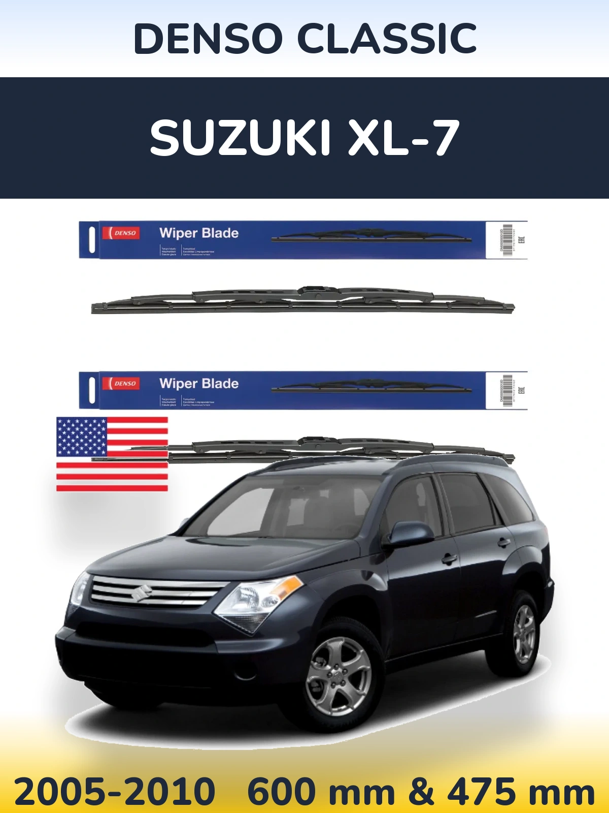 Комплект передних дворников Denso Classic 600 & 475 мм для Suzuki XL-7 2005-2010