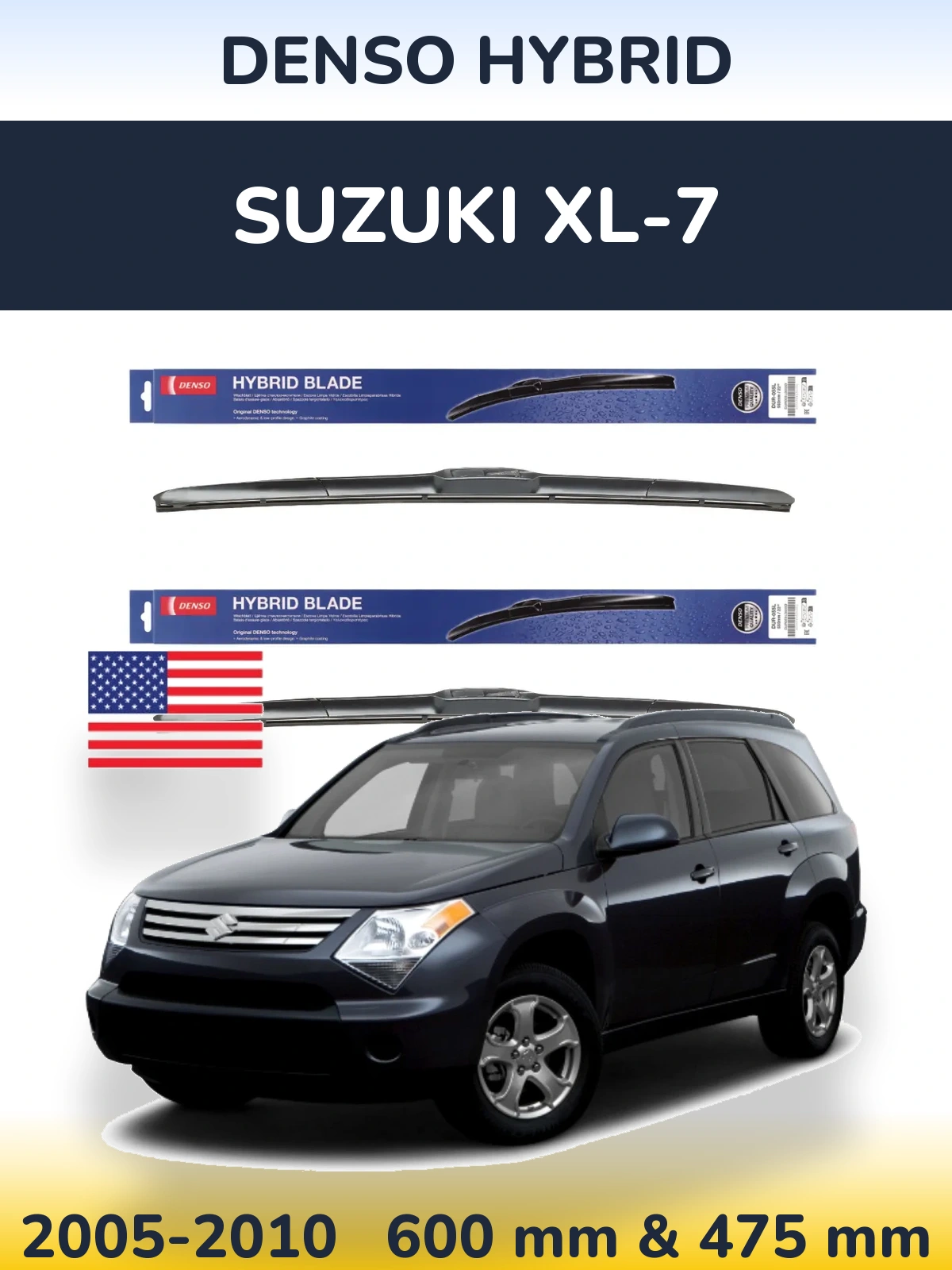 Комплект передних дворников Denso Hybrid 600 & 475 мм для Suzuki XL-7 2005-2010