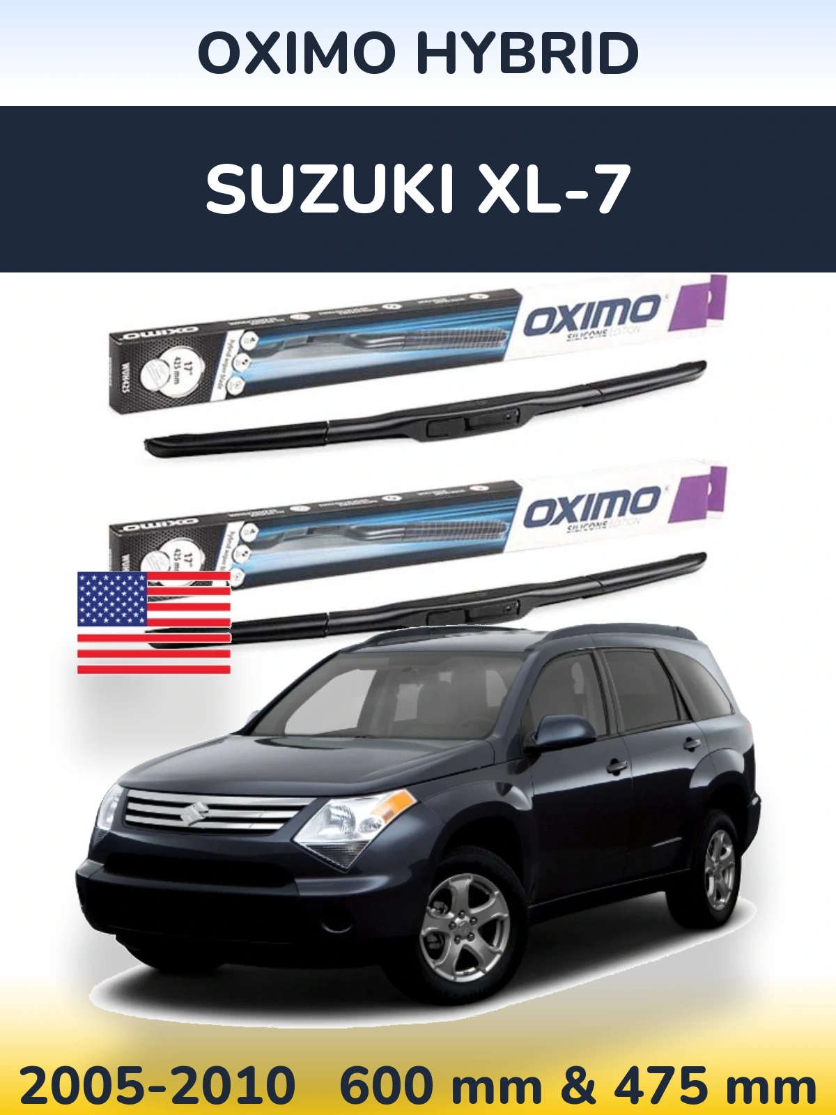 Комплект передних дворников Oximo Hybrid 600 & 475 мм для Suzuki XL-7 2005-2010