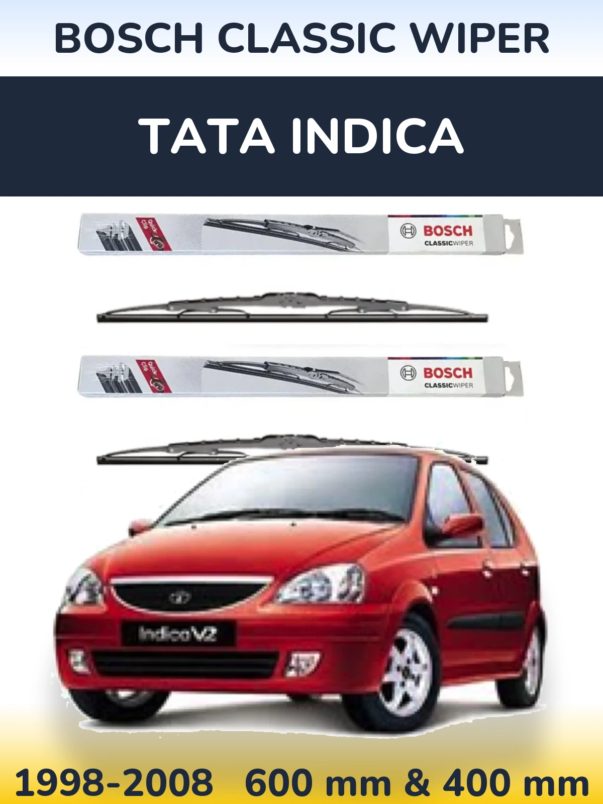 Komplet przednich wycieraczek BOSCH Classic Wiper 600 & 400 mm do Tata Indica 1998-2008