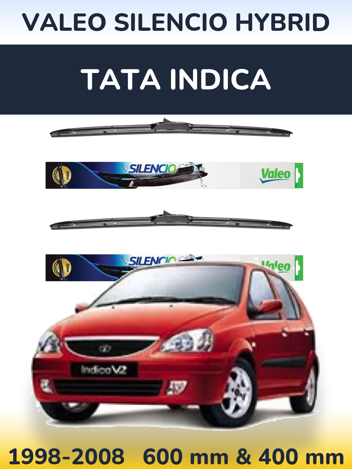 Комплект передних дворников Valeo Silencio Hybrid 600 & 400 мм для Tata Indica 1998-2008