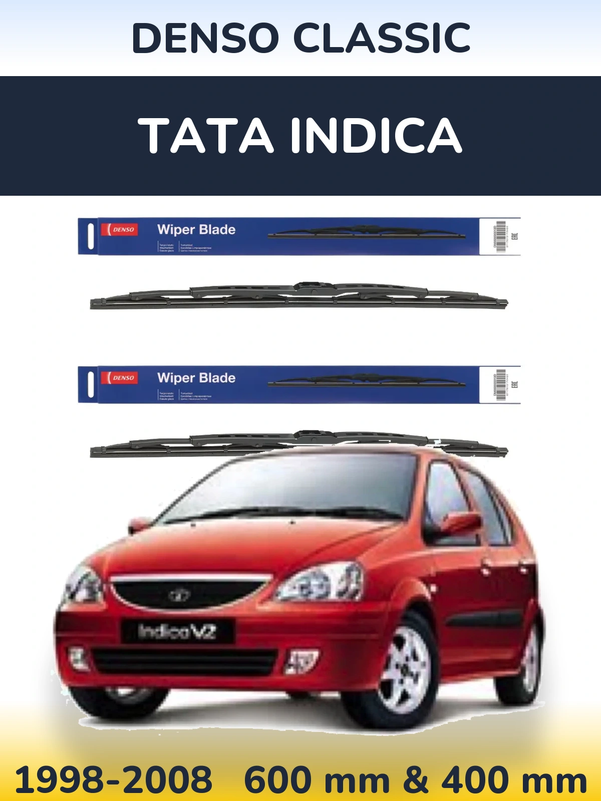 Komplet przednich wycieraczek Denso Classic 600 & 400 mm do Tata Indica 1998-2008