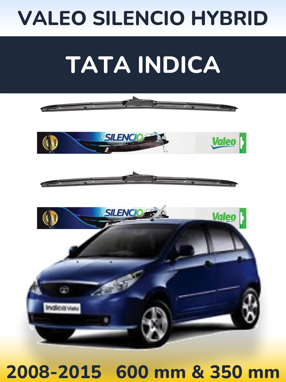 Komplet przednich wycieraczek Valeo Silencio Hybrid 600 & 350 mm do Tata Indica 2008-2015