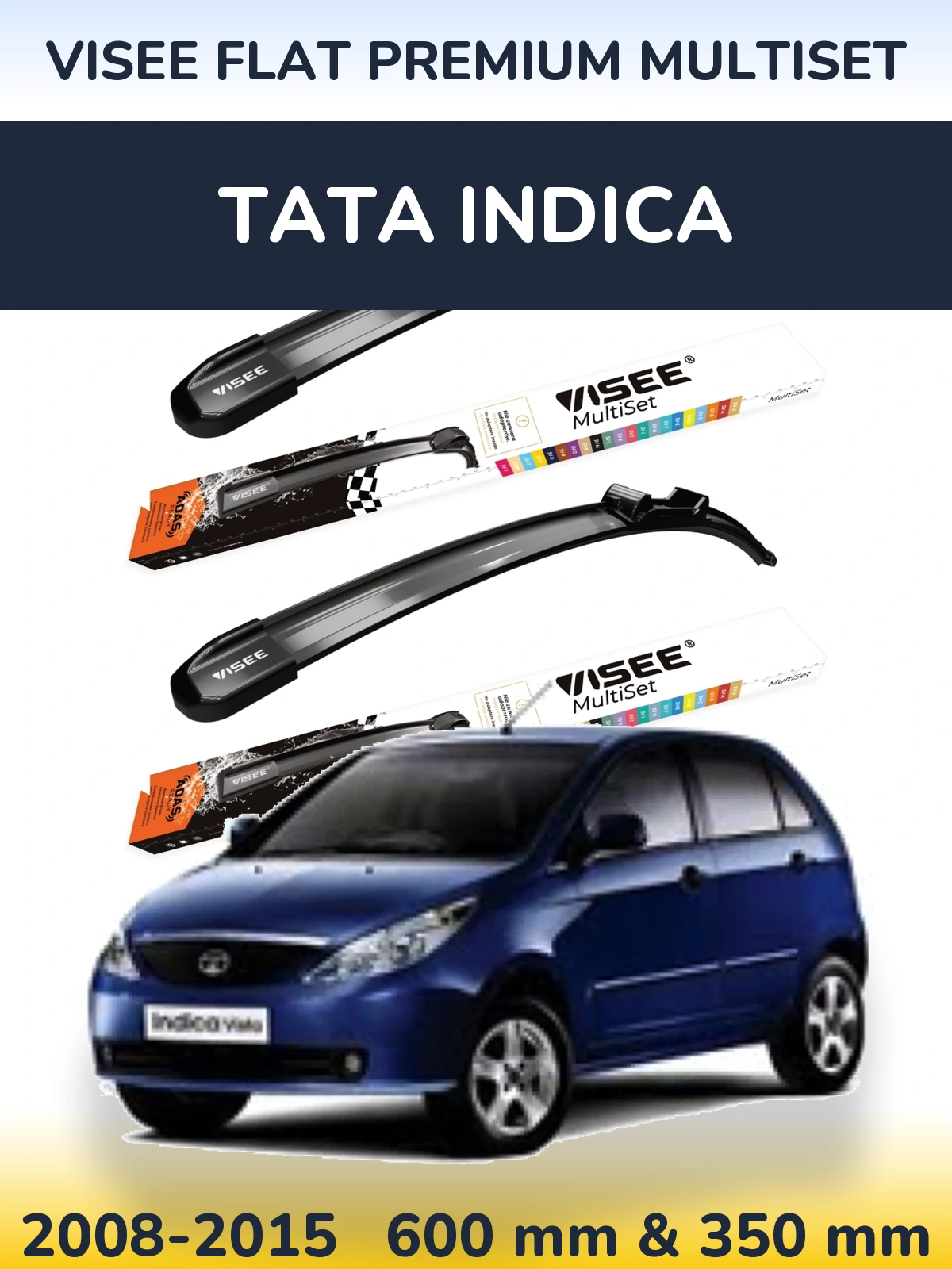 Komplet przednich wycieraczek VISEE FLAT PREMIUM MultiSet 600 & 350 mm do Tata Indica 2008-2015