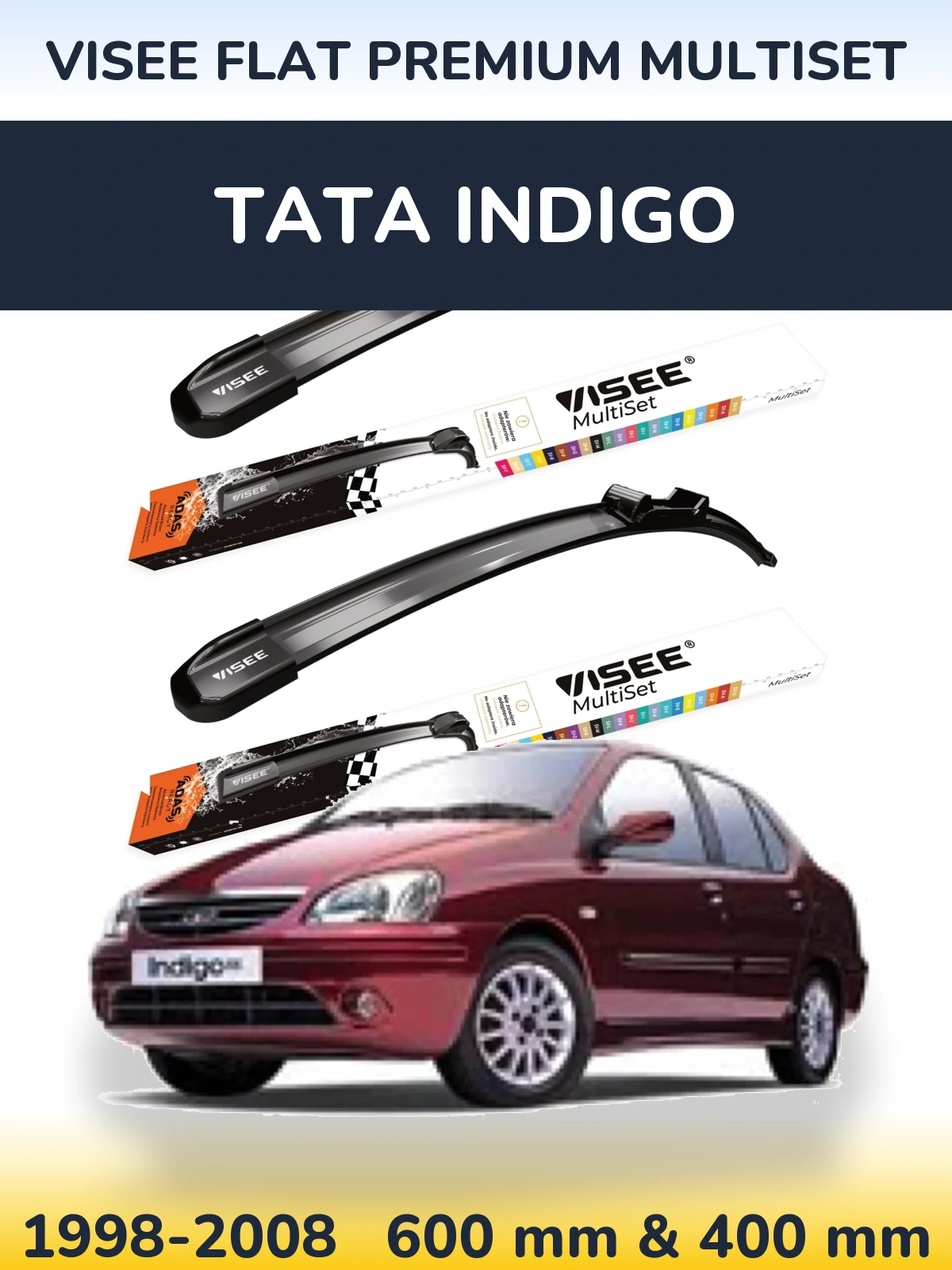 Комплект передних дворников VISEE FLAT PREMIUM MultiSet 600 & 400 мм для Tata Indigo 1998-2008
