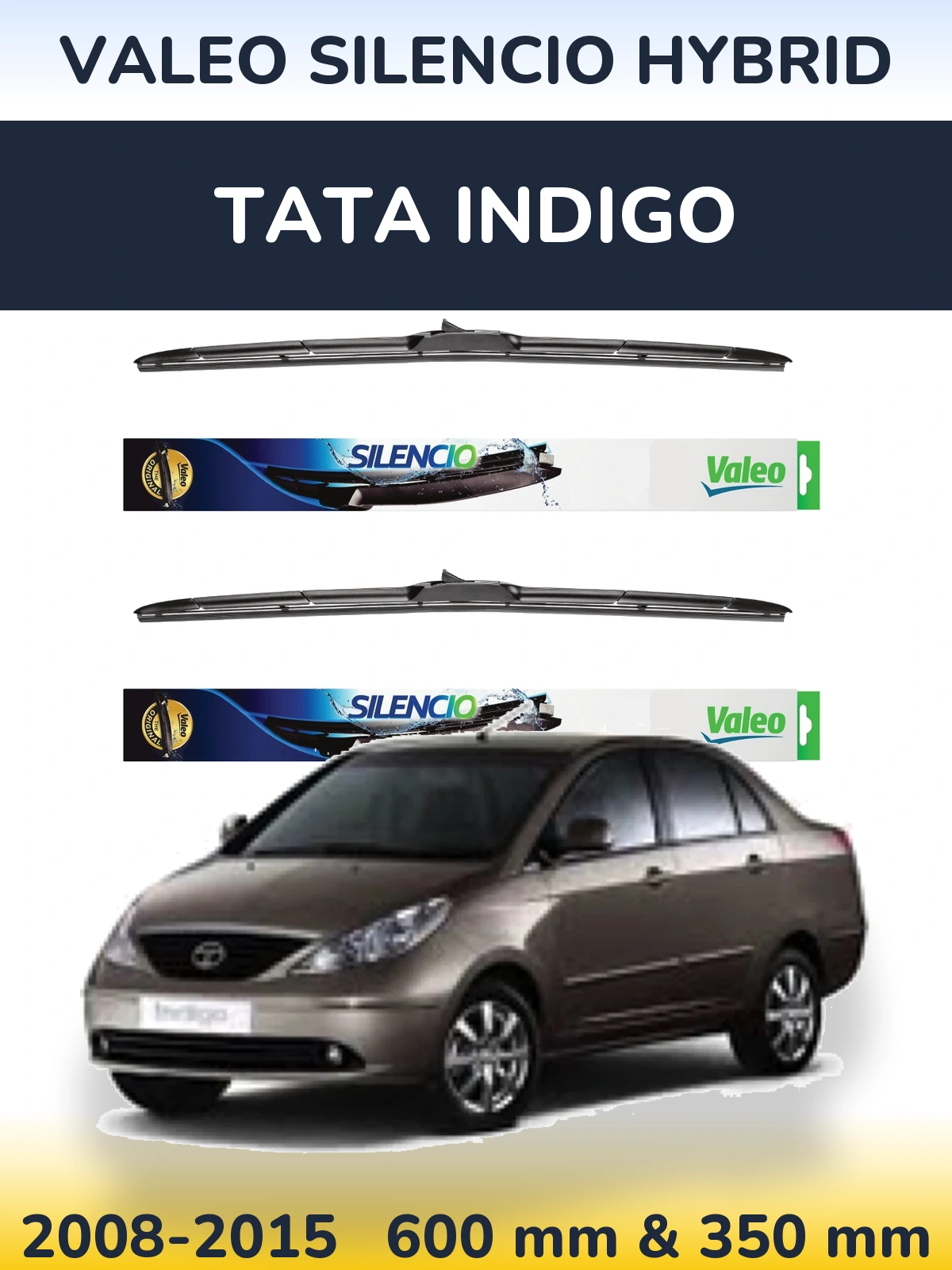 Komplet przednich wycieraczek Valeo Silencio Hybrid 600 & 350 mm do Tata Indigo 2008-2015