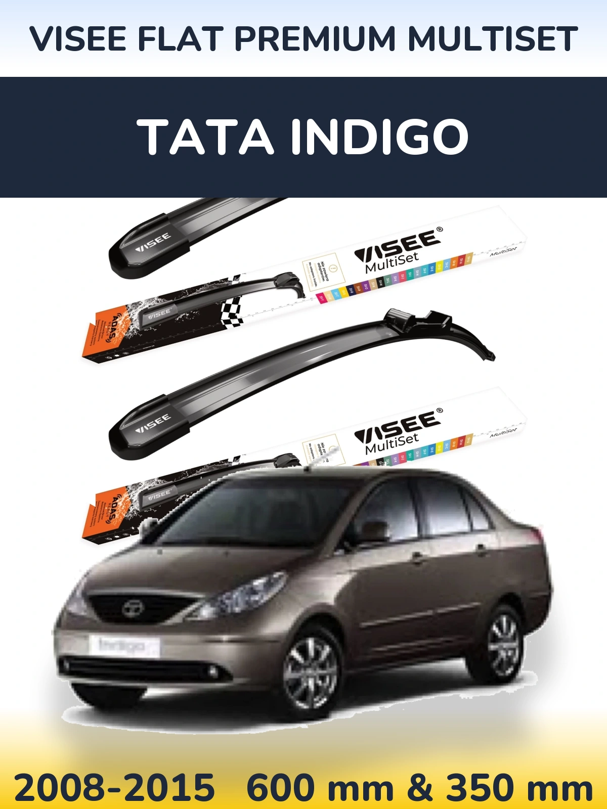 Komplet przednich wycieraczek VISEE FLAT PREMIUM MultiSet 600 & 350 mm do Tata Indigo 2008-2015
