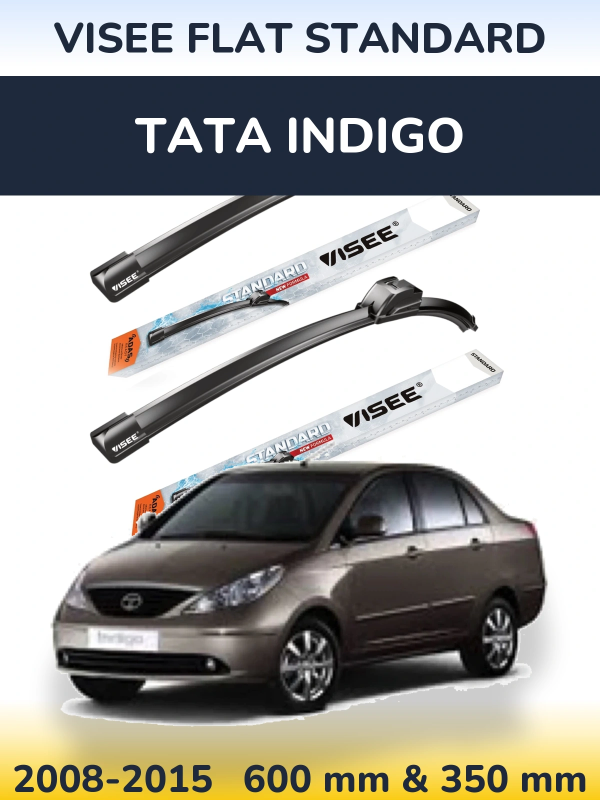 Комплект передних дворников VISEE FLAT STANDARD 600 & 350 мм для Tata Indigo 2008-2015