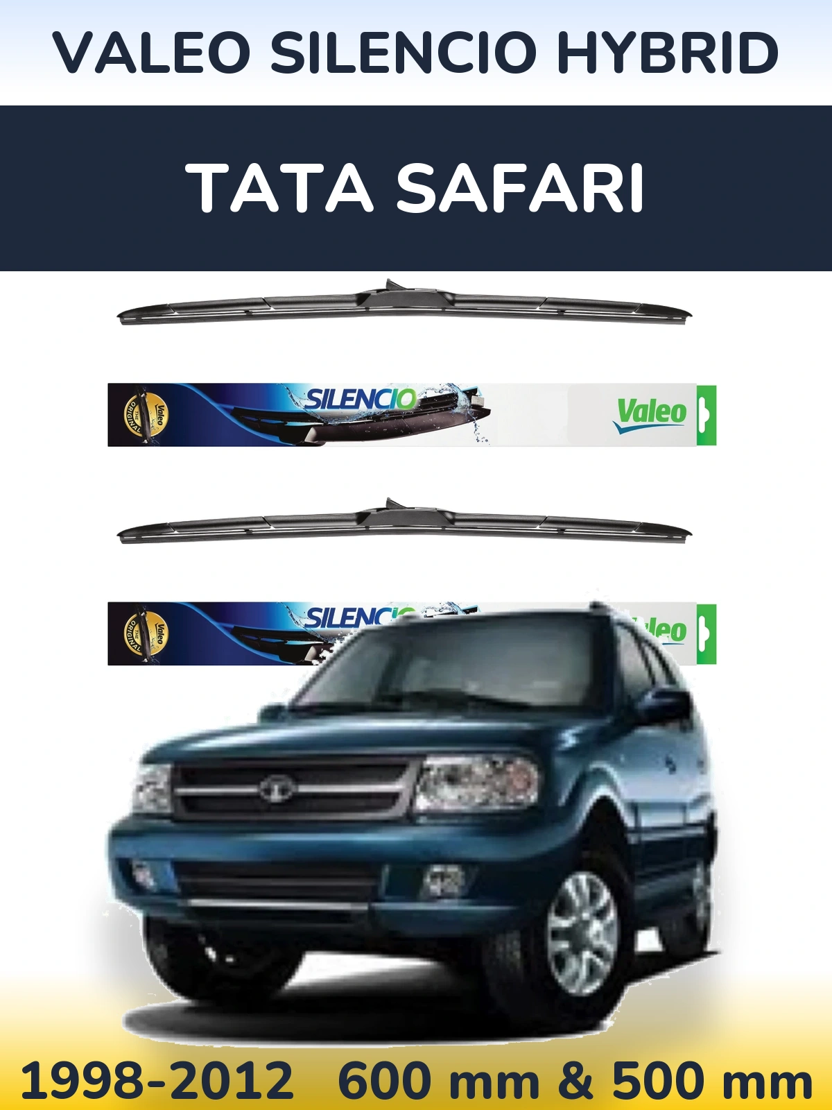 Komplet przednich wycieraczek Valeo Silencio Hybrid 600 & 500 mm do Tata Safari 1998-2012