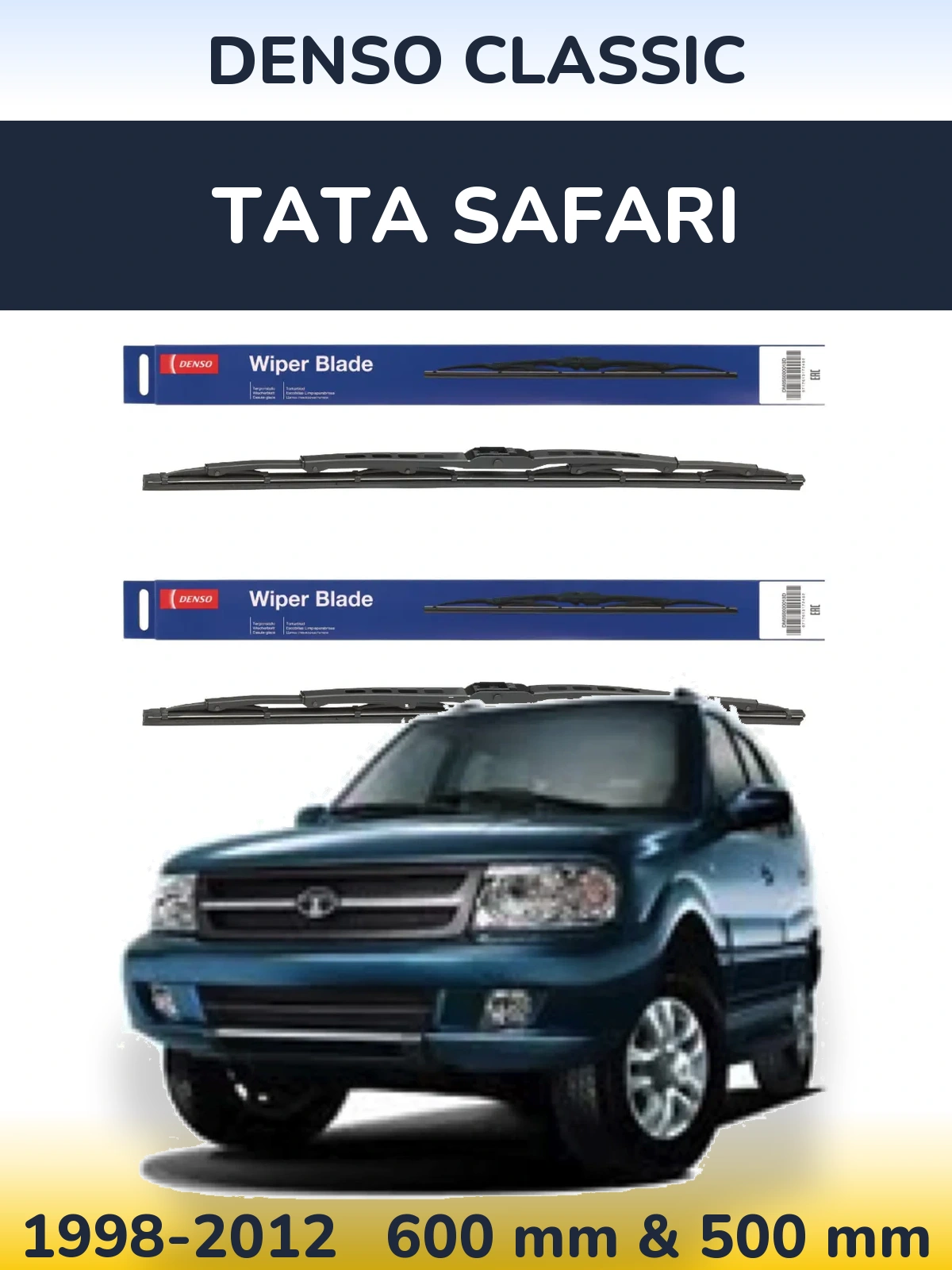 Front wiper blade set Denso Classic 600 & 500 mm for Tata Safari 1998-2012