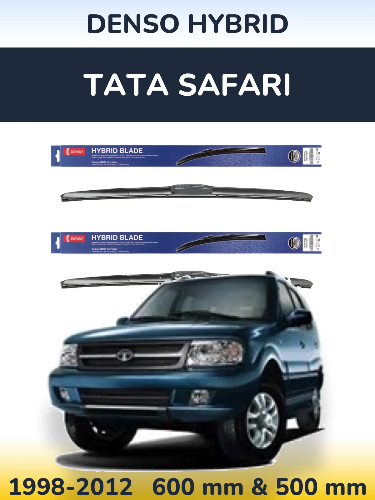 Komplet przednich wycieraczek Denso Hybrid 600 & 500 mm do Tata Safari 1998-2012