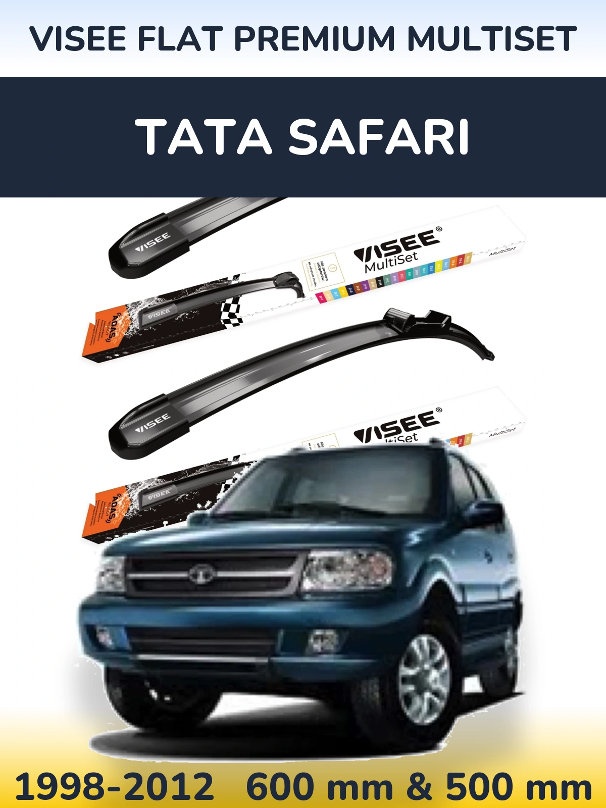 Комплект передних дворников VISEE FLAT PREMIUM MultiSet 600 & 500 мм для Tata Safari 1998-2012