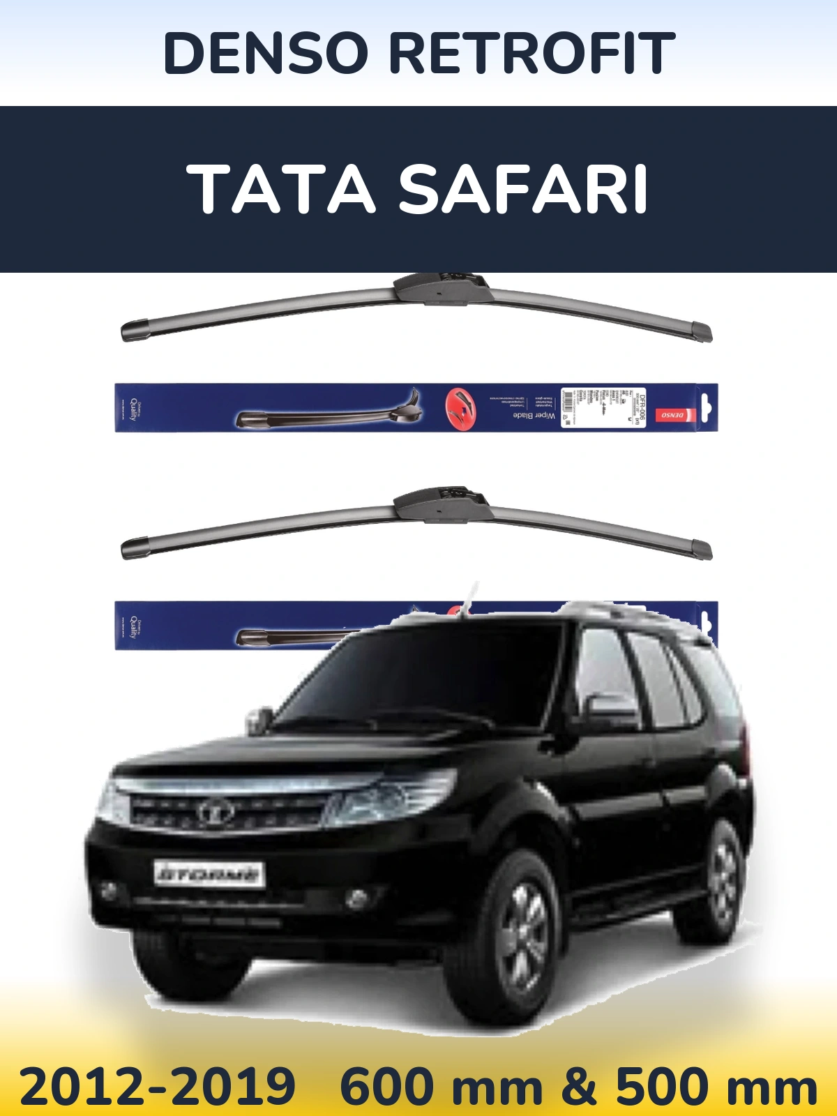 Komplet przednich wycieraczek Denso Retrofit 600 & 500 mm do Tata Safari 2012-2019