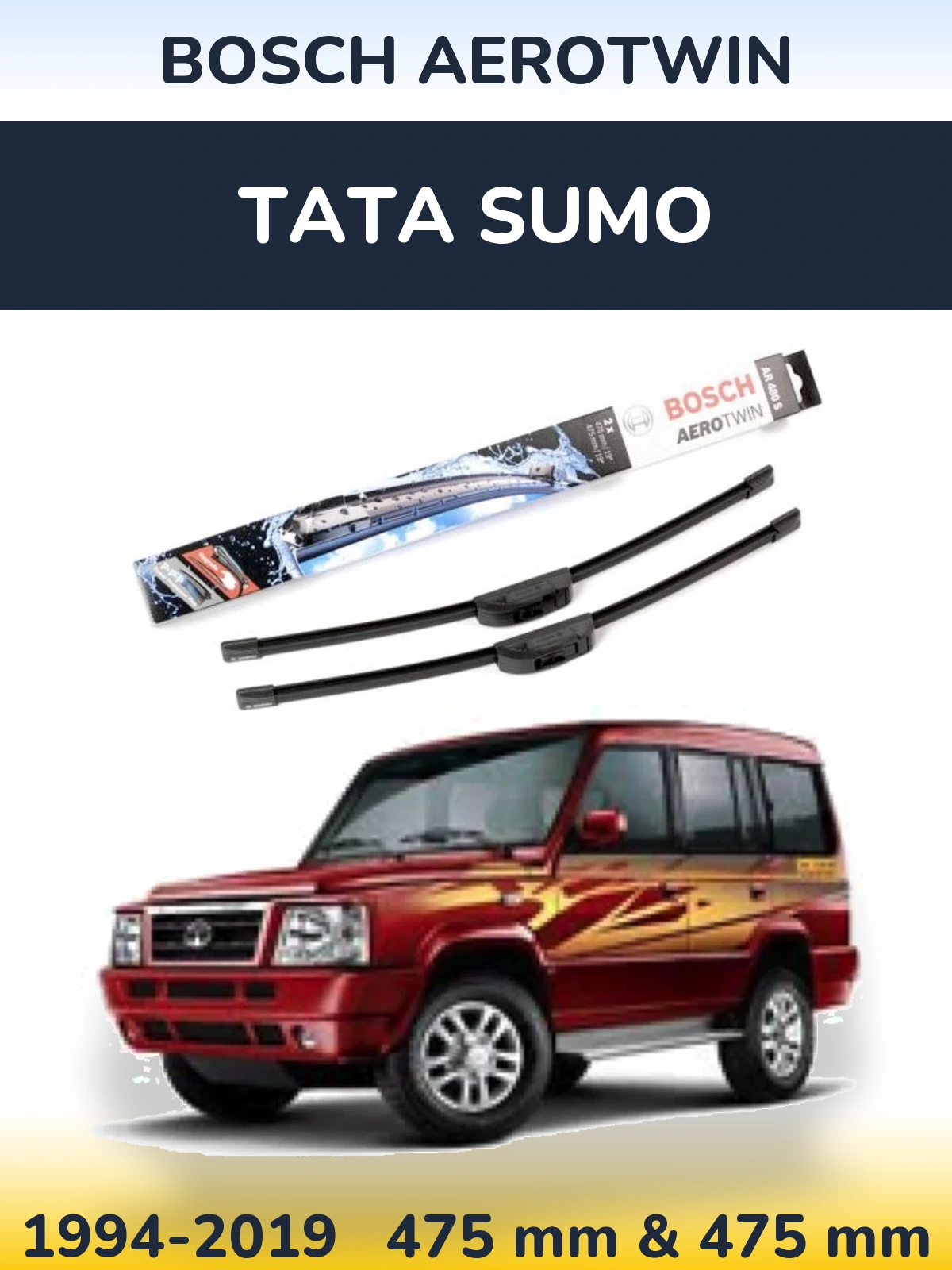 Комплект передних дворников BOSCH AeroTwin 475 & 475 мм для Tata Sumo 1994-2019