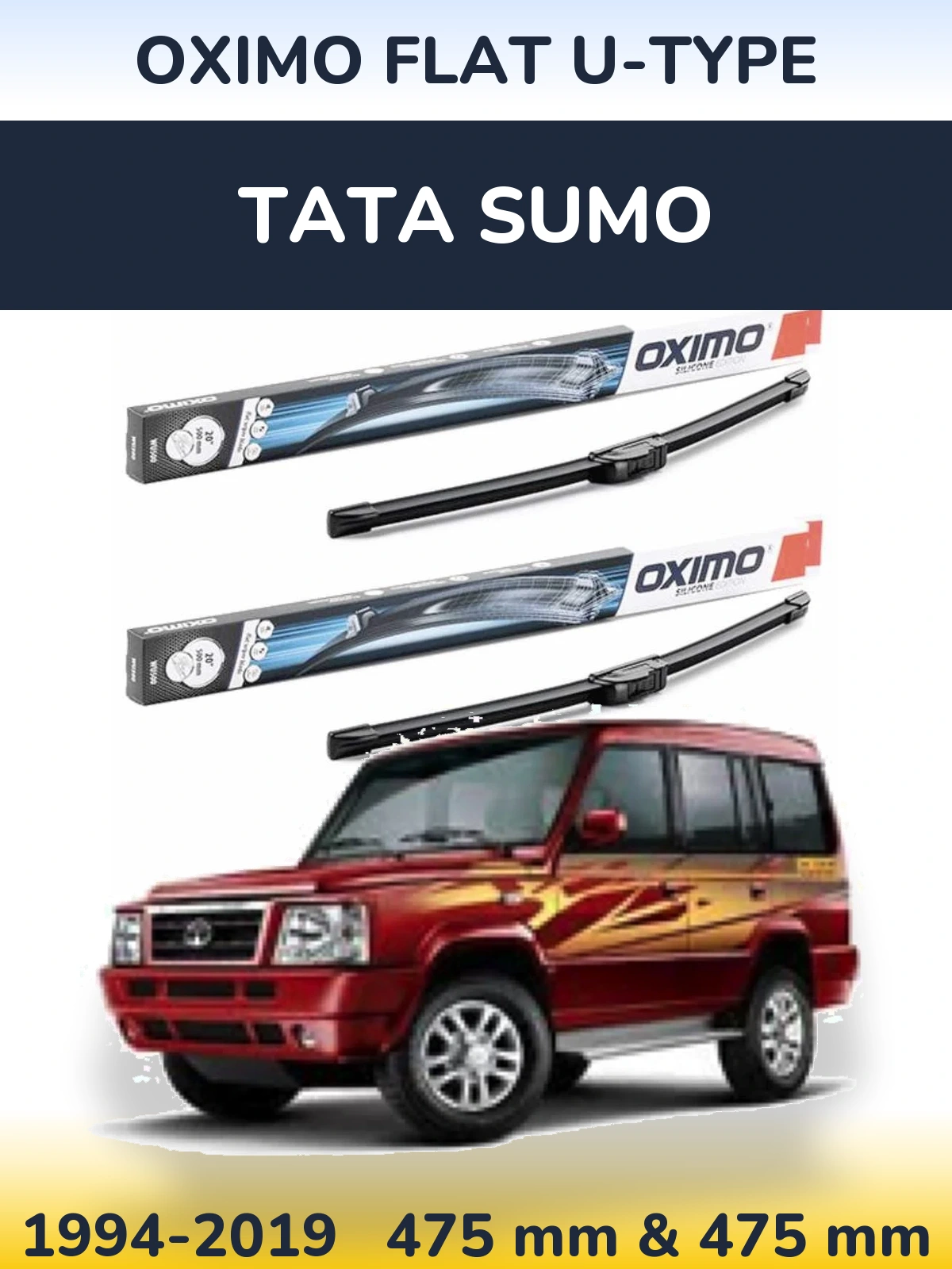 Комплект передних дворников Oximo Flat U-type 475 & 475 мм для Tata Sumo 1994-2019