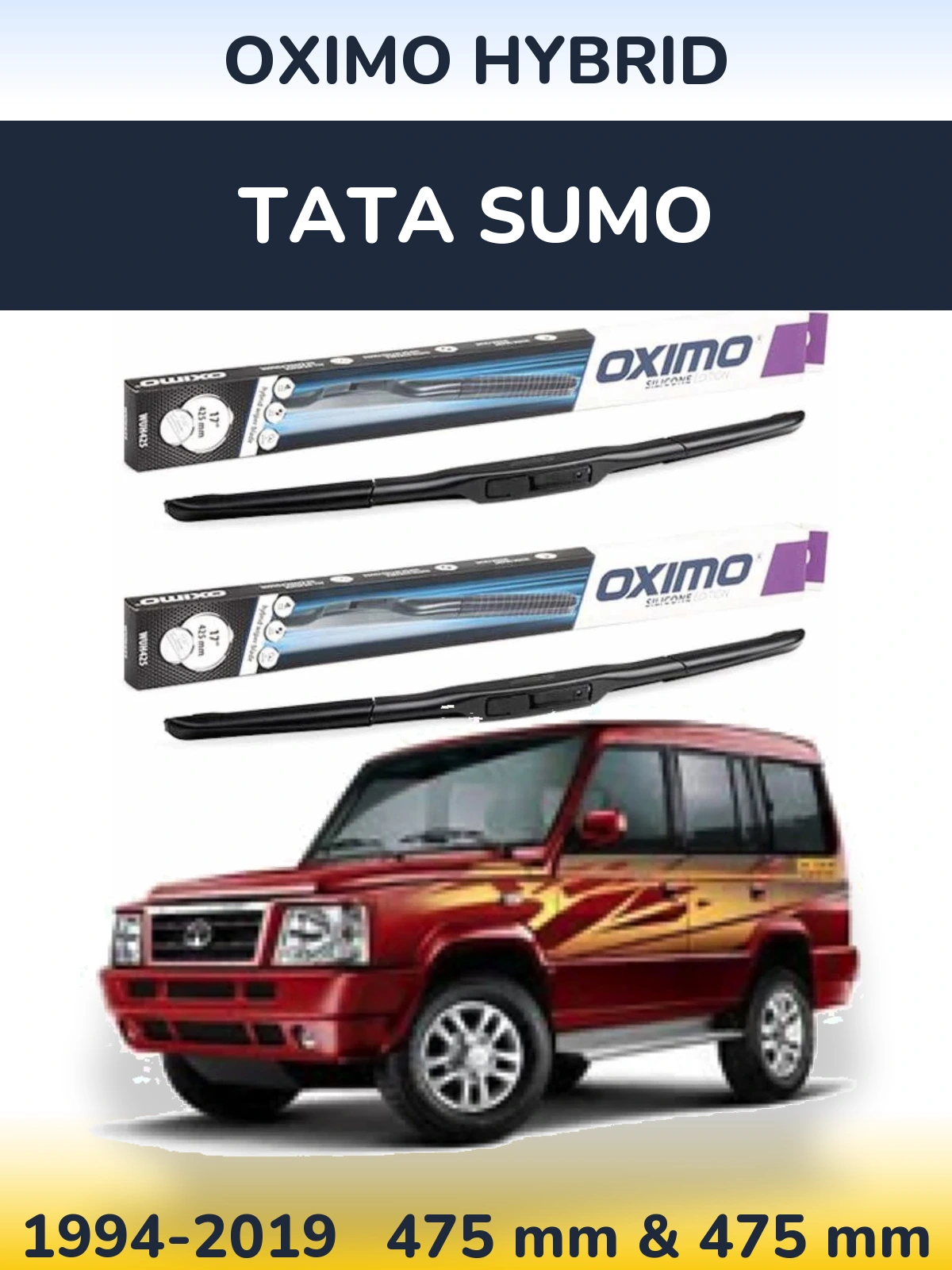Комплект передних дворников Oximo Hybrid 475 & 475 мм для Tata Sumo 1994-2019