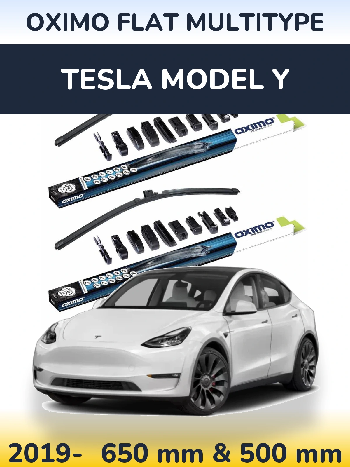 Комплект передних дворников Oximo Flat MultiТипe 650 & 500 мм для Tesla Модель Y 2019-2026