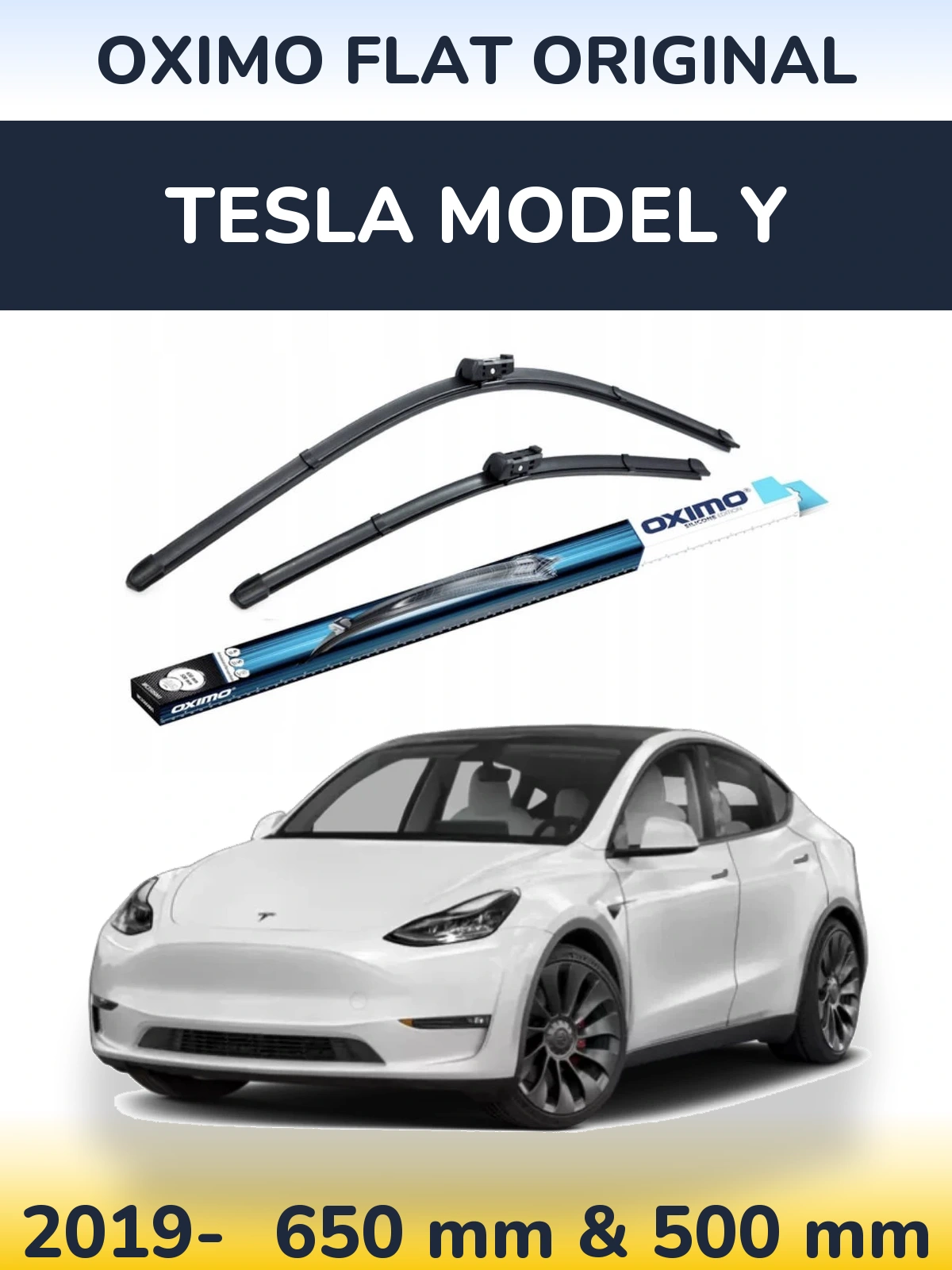 Komplet przednich wycieraczek Oximo Flat Original 650 & 500 mm do Tesla Model Y 2019-2026