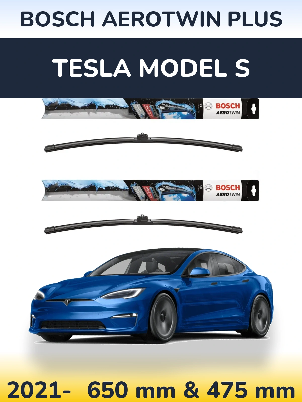 Komplet przednich wycieraczek BOSCH AeroTwin Plus 650 & 475 mm do Tesla Model S 2021-2026