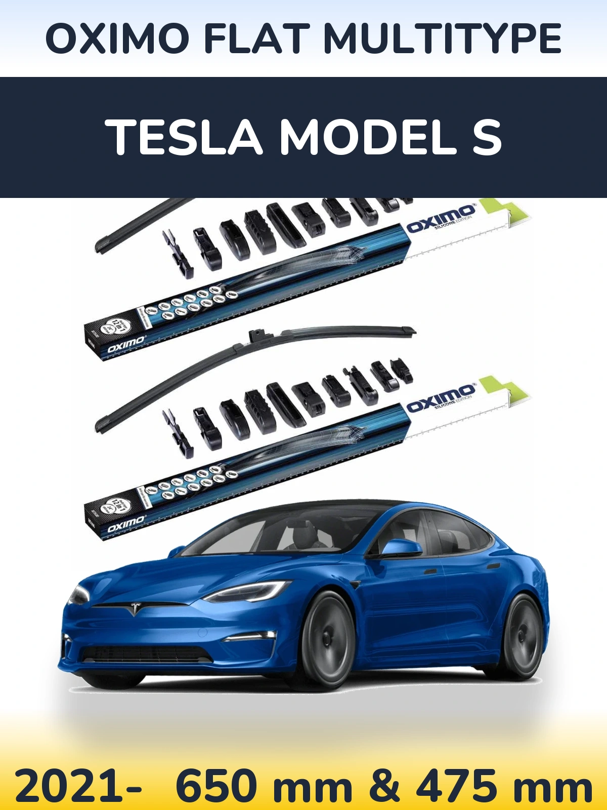 Komplet przednich wycieraczek Oximo Flat MultiType 650 & 475 mm do Tesla Model S 2021-2026