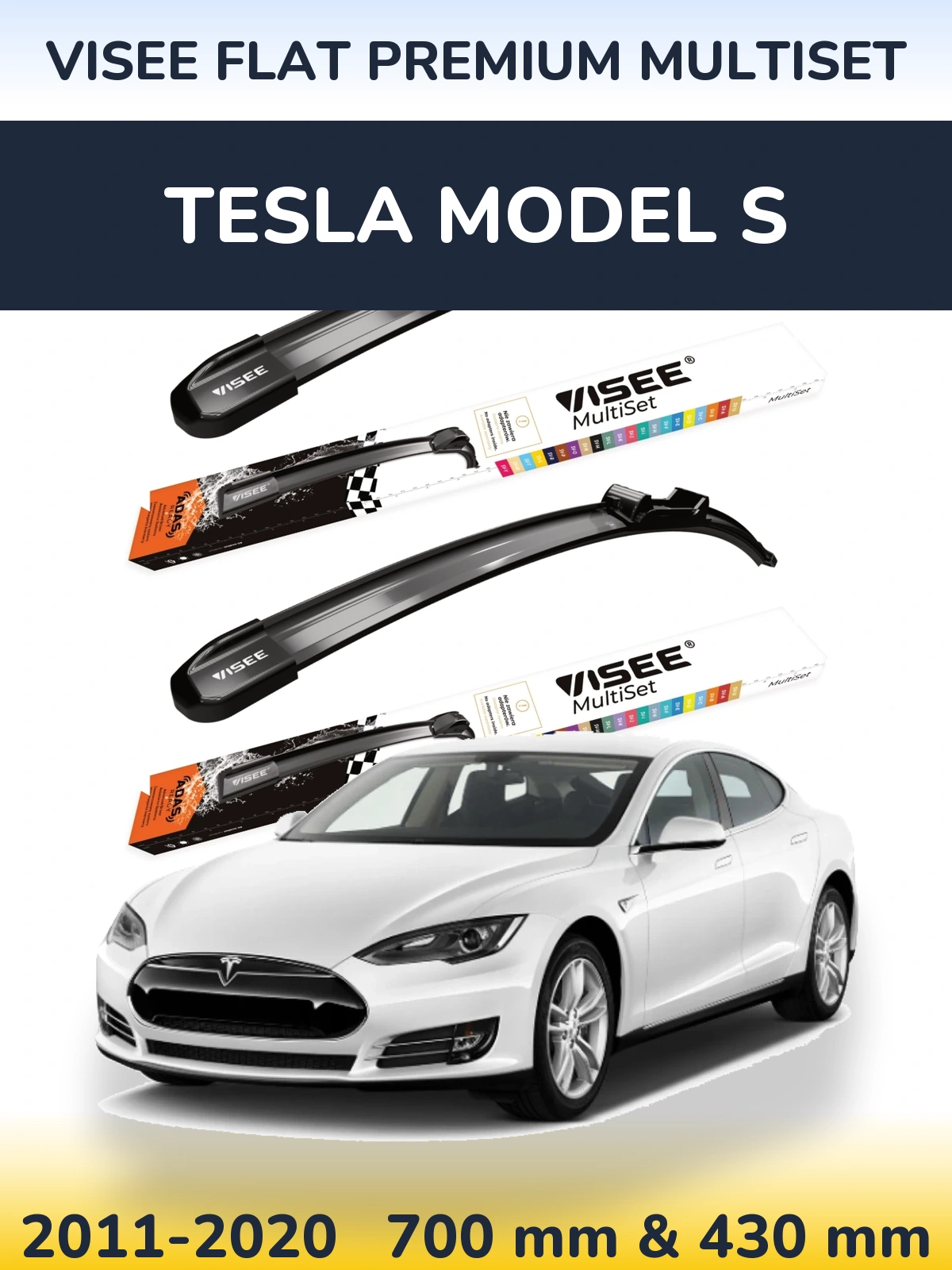 Komplet przednich wycieraczek VISEE FLAT PREMIUM MultiSet 700 & 430 mm do Tesla Model S 2011-2020