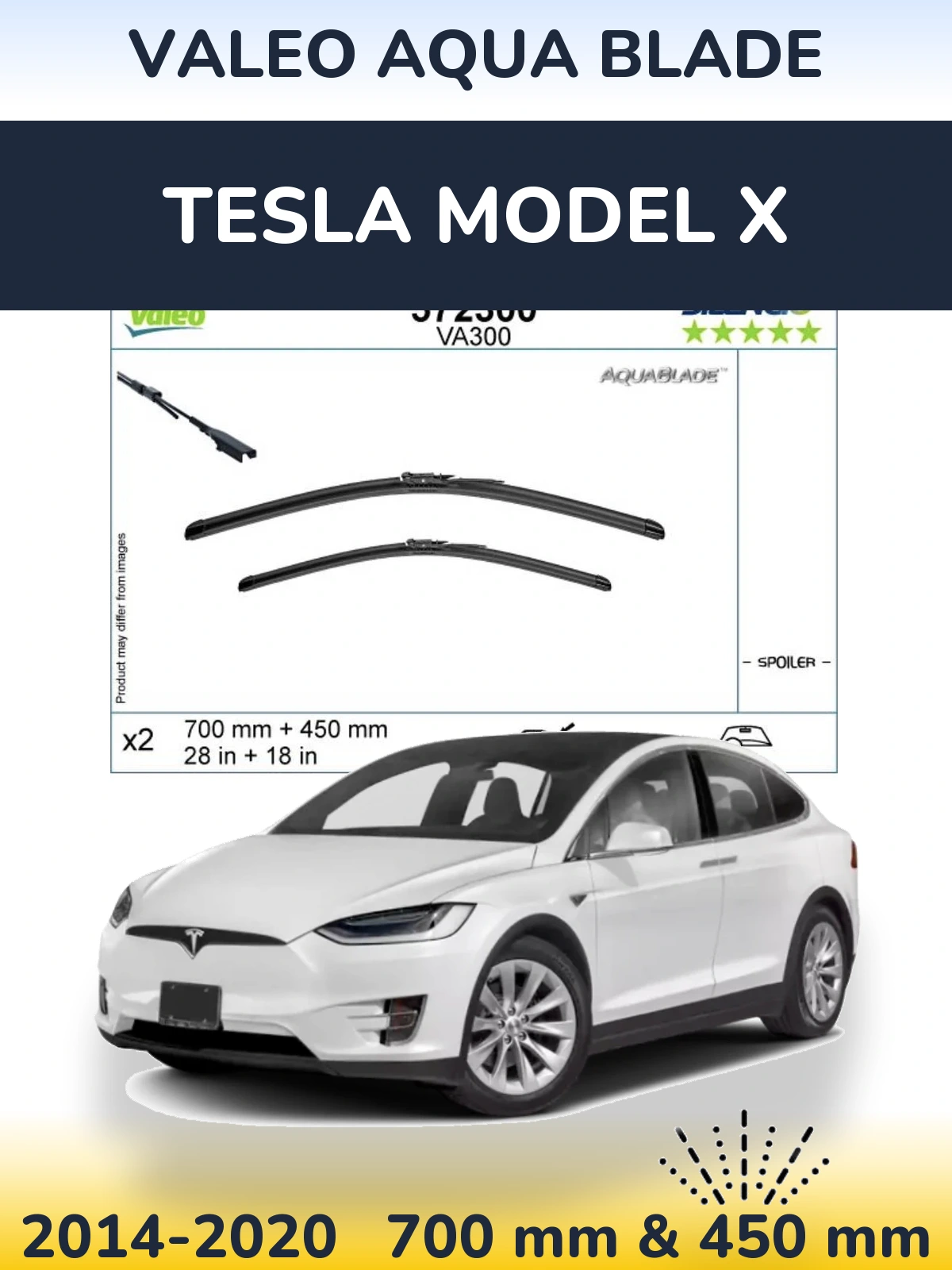 Komplet przednich wycieraczek Valeo Aqua Blade 700 & 450 mm do Tesla Model X 2014-2020