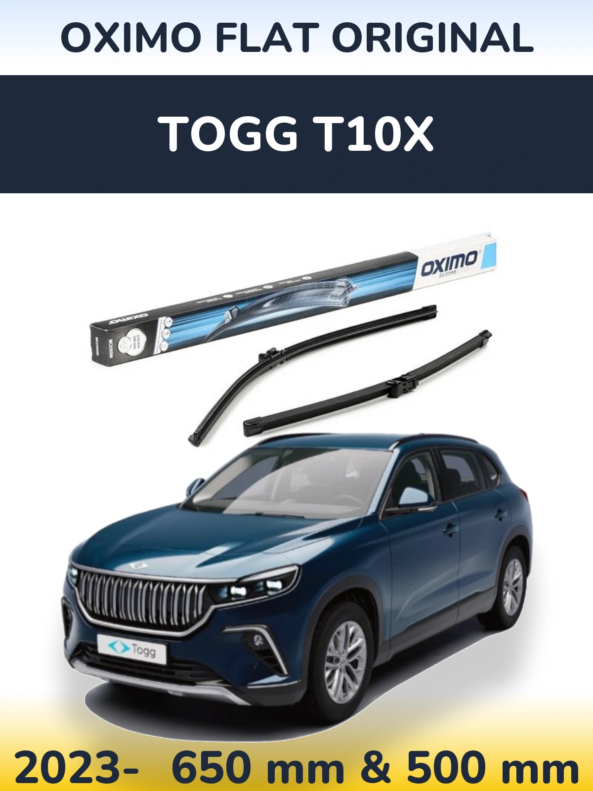 Комплект передних дворников Oximo Flat Original 650 & 500 мм для TOGG T10X 2023-2026