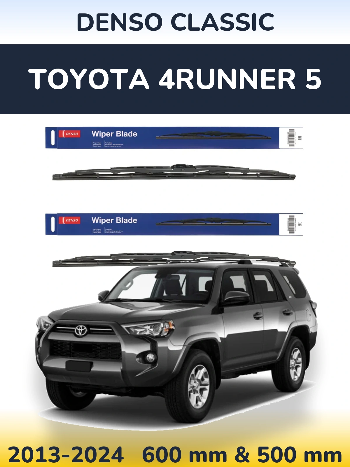 Front wiper blade set Denso Classic 600 & 500 mm for Toyota 4Runner 5 2013-2024