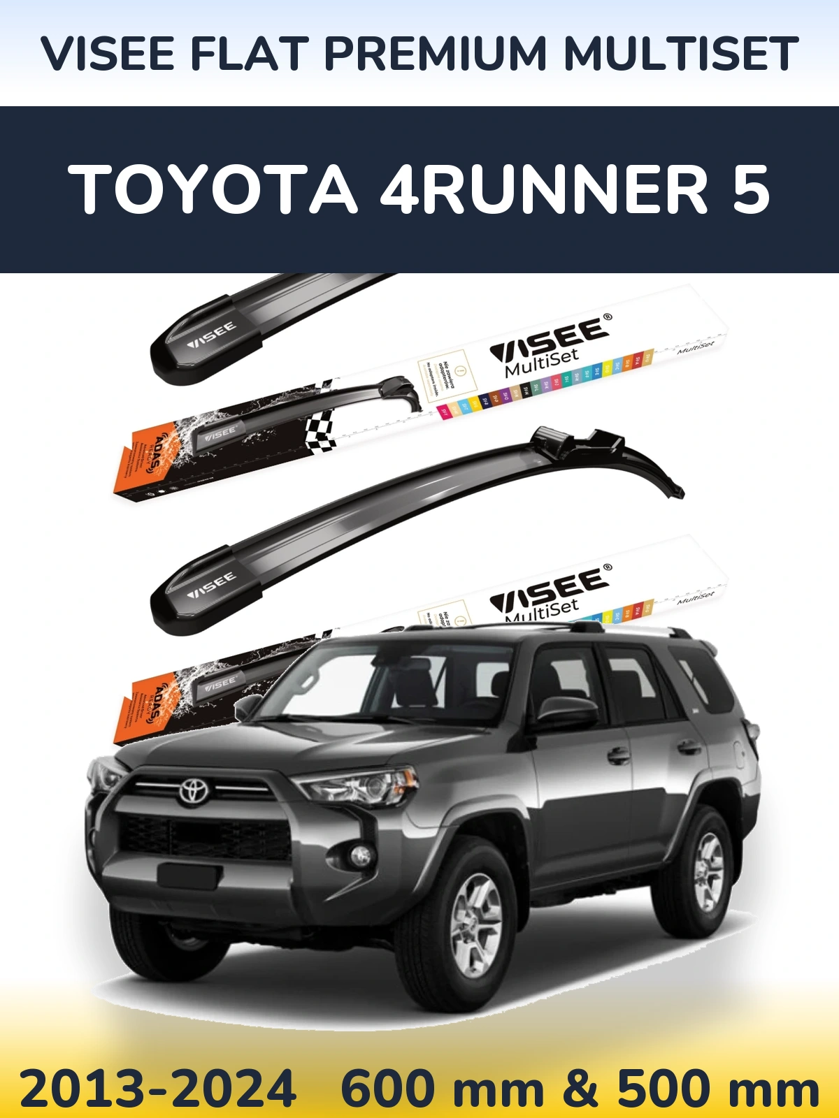 Комплект передних дворников VISEE FLAT PREMIUM MultiSet 600 & 500 мм для Toyota 4Runner 5 2013-2024