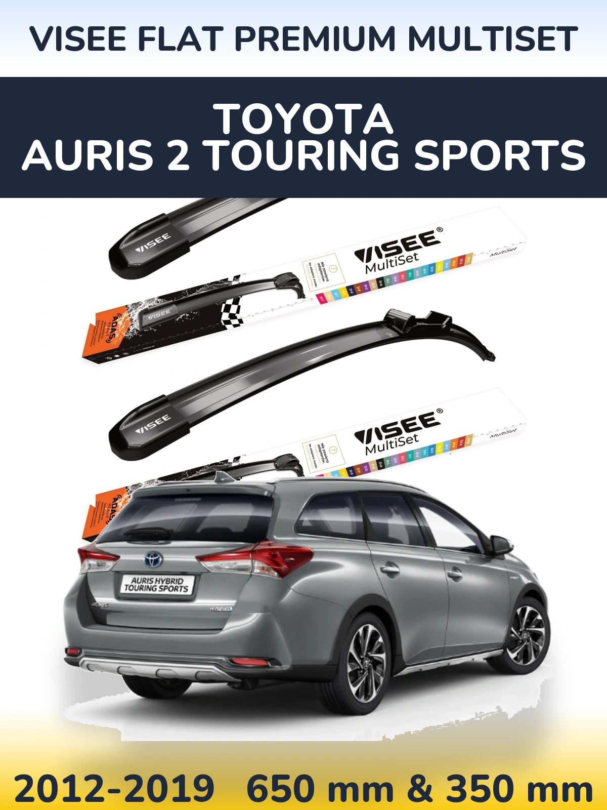 Front wiper blade set VISEE FLAT PREMIUM MultiSet 650 & 350 mm for Toyota Auris 2 Touring Sports 2012-2019