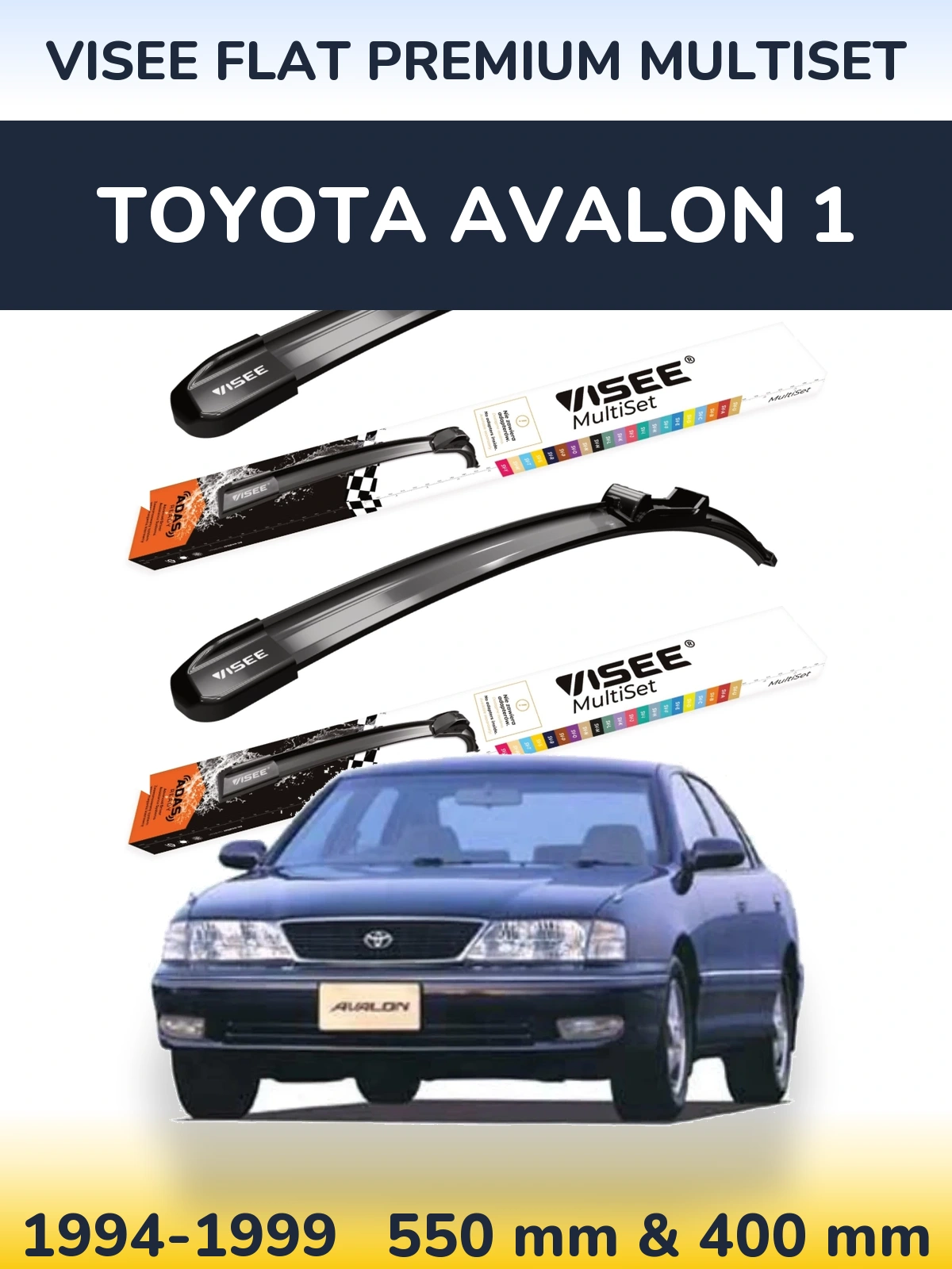 Komplet przednich wycieraczek VISEE FLAT PREMIUM MultiSet 550 & 400 mm do Toyota Avalon 1 1994-1999