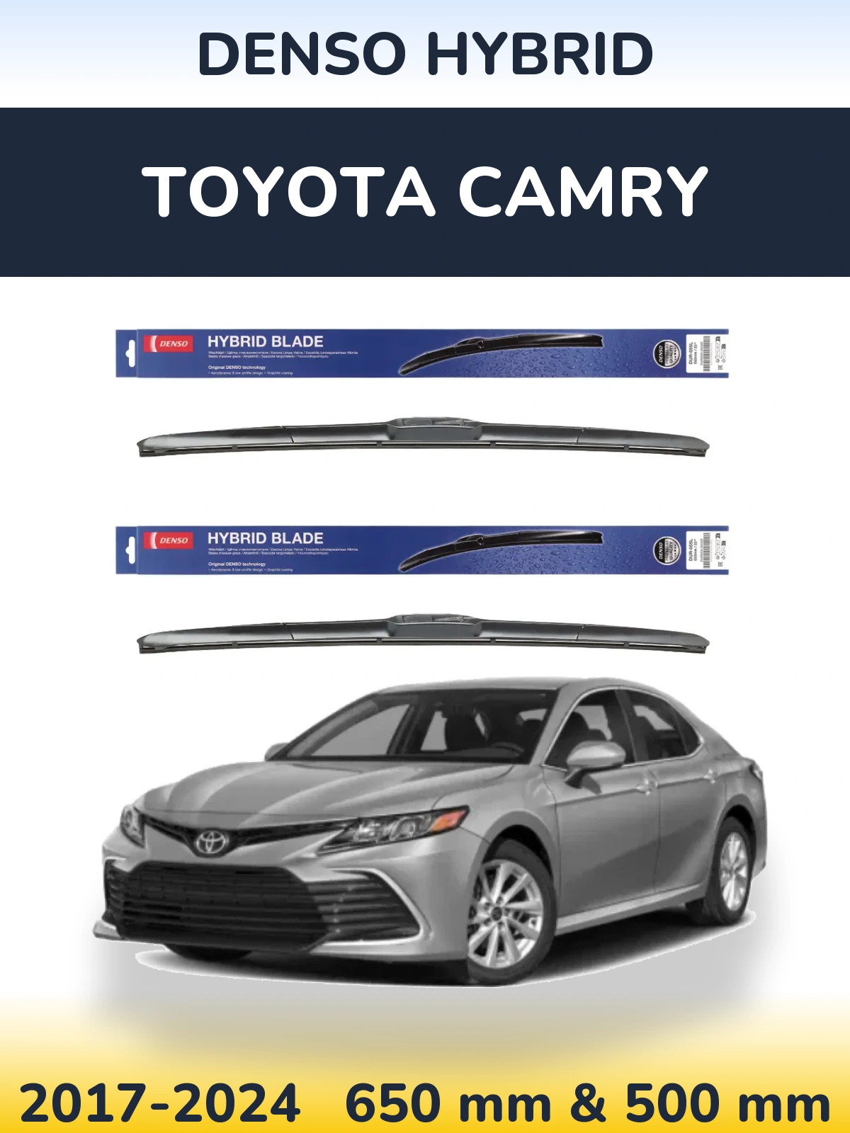 Комплект передних дворников Denso Hybrid 650 & 500 мм для Toyota Camry 2017-2024