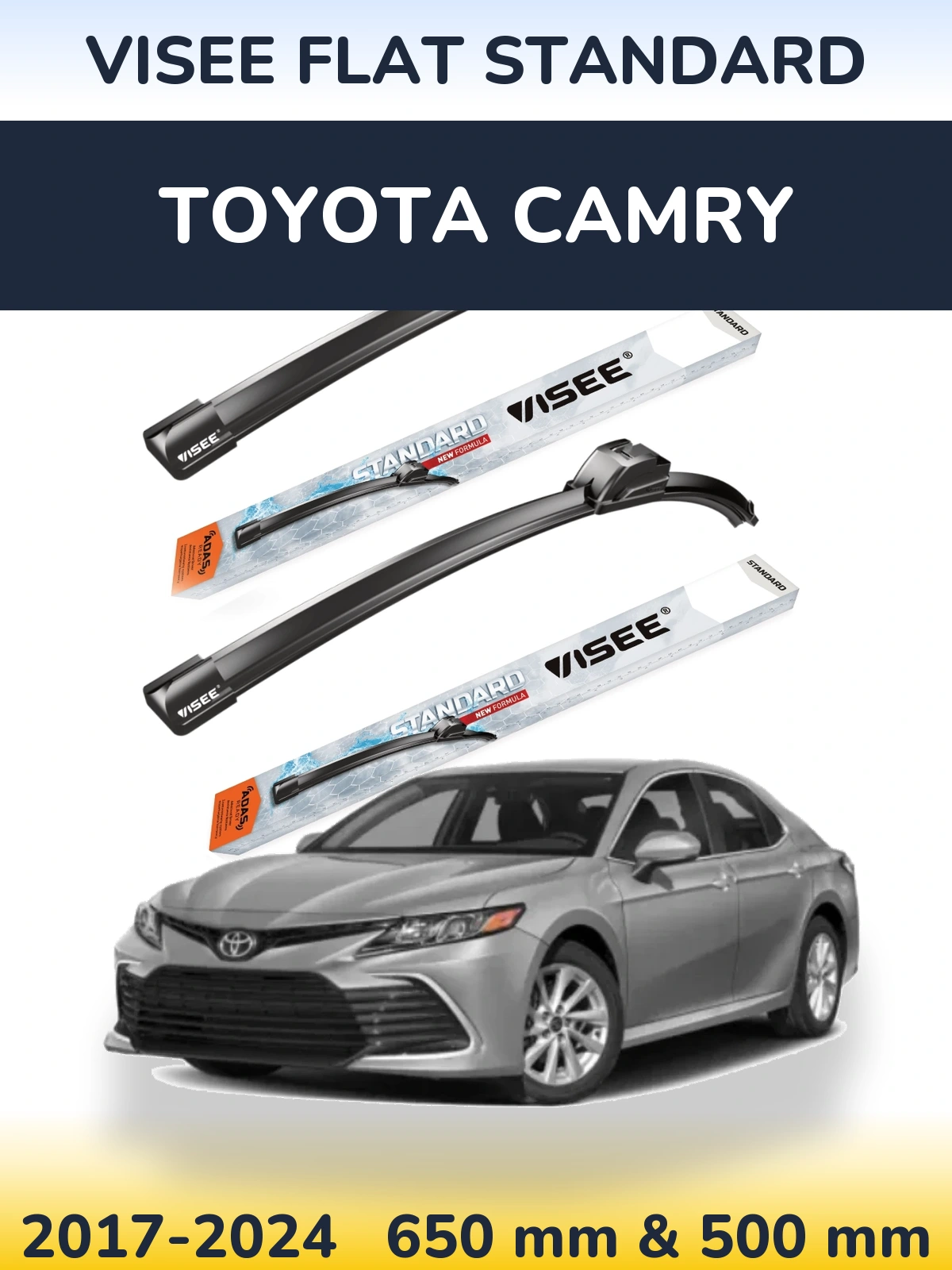 Komplet przednich wycieraczek VISEE FLAT STANDARD 650 & 500 mm do Toyota Camry 2017-2024