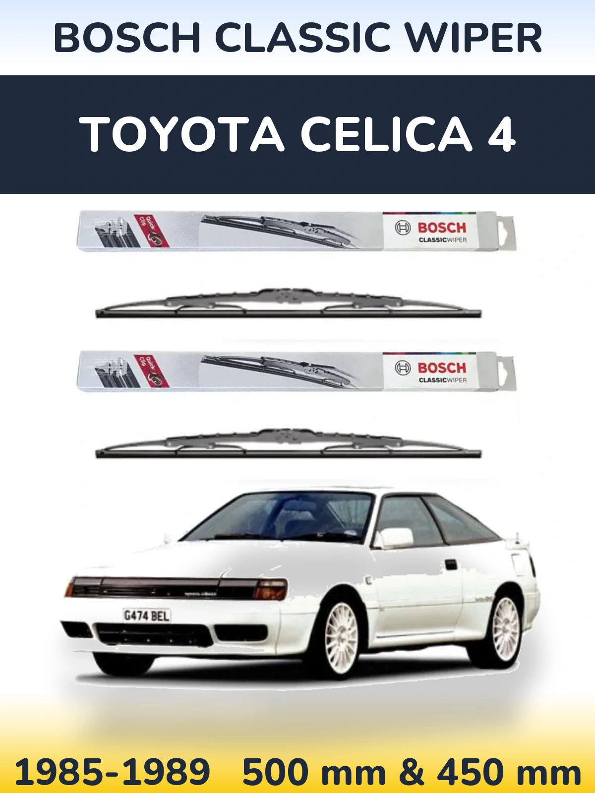 Komplet przednich wycieraczek BOSCH Classic Wiper 500 & 450 mm do Toyota Celica 4 1985-1989