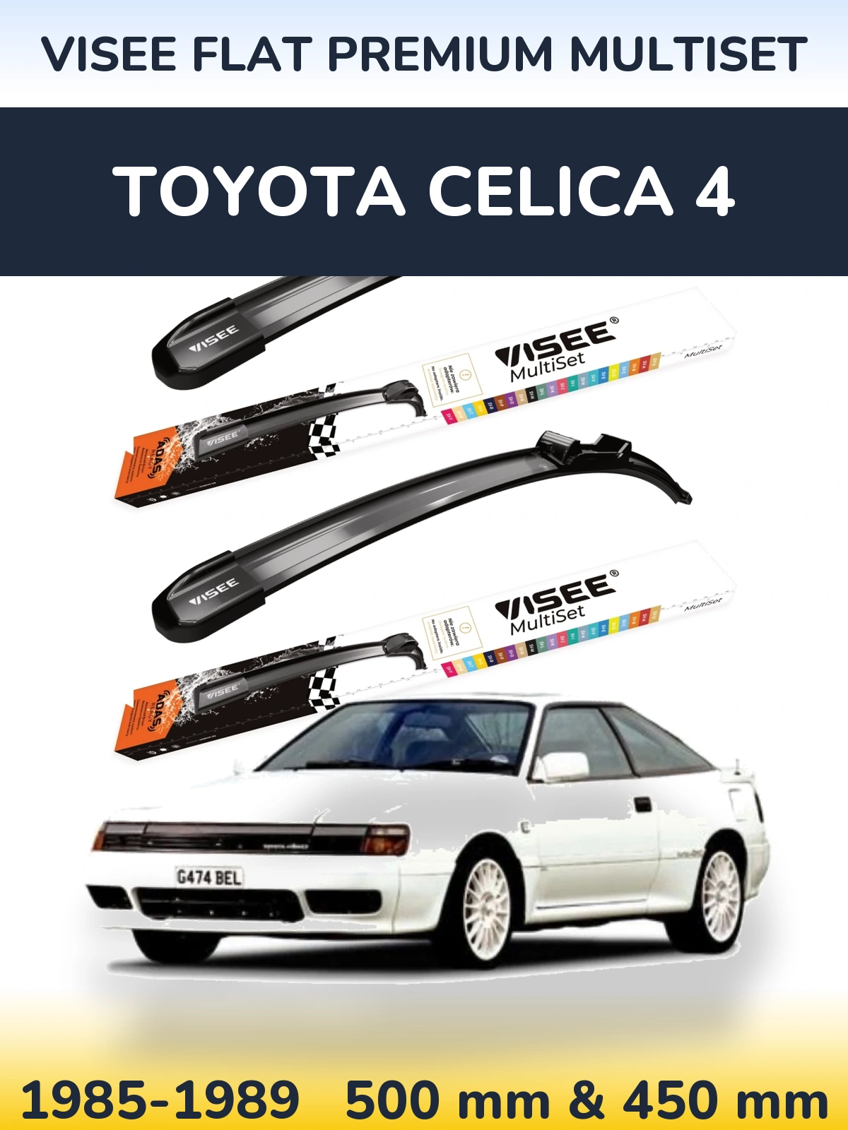 Komplet przednich wycieraczek VISEE FLAT PREMIUM MultiSet 500 & 450 mm do Toyota Celica 4 1985-1989