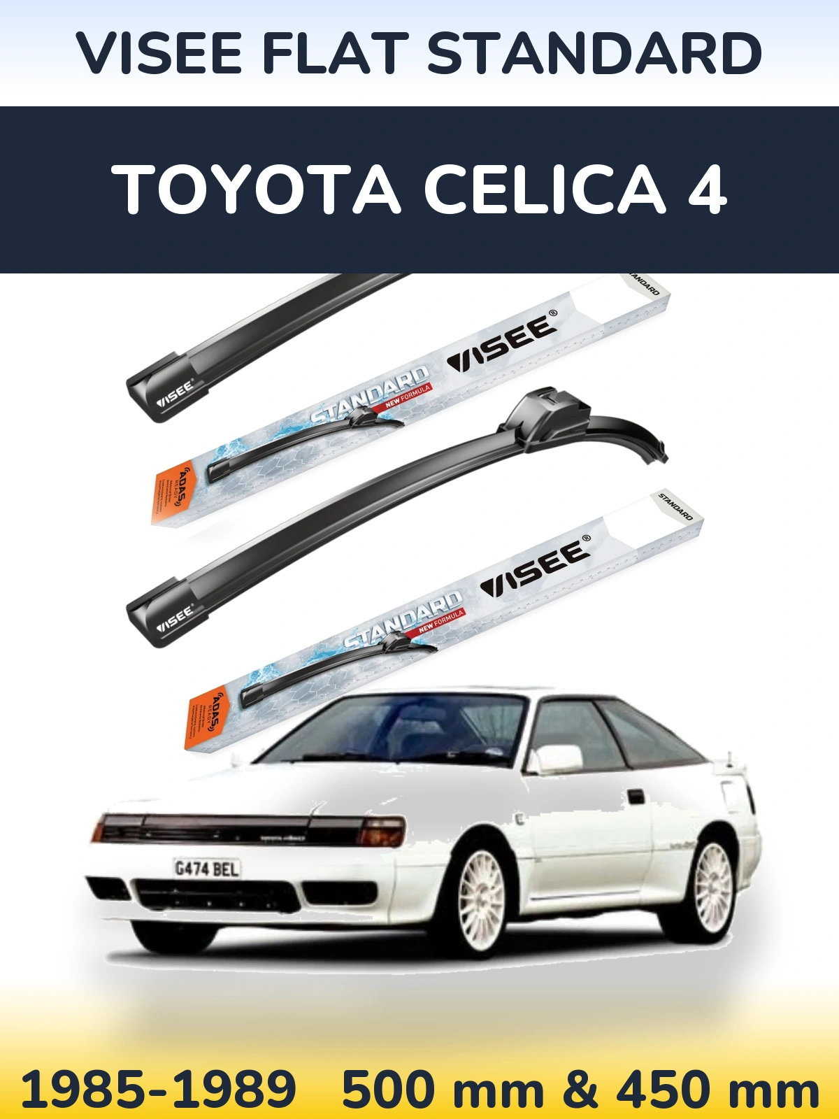 Komplet przednich wycieraczek VISEE FLAT STANDARD 500 & 450 mm do Toyota Celica 4 1985-1989