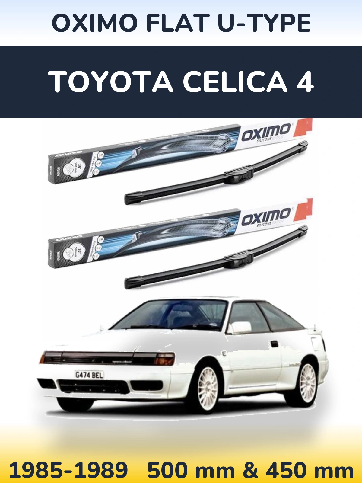 Front wiper blade set Oximo Flat U-type 500 & 450 mm for Toyota Celica 4 1985-1989