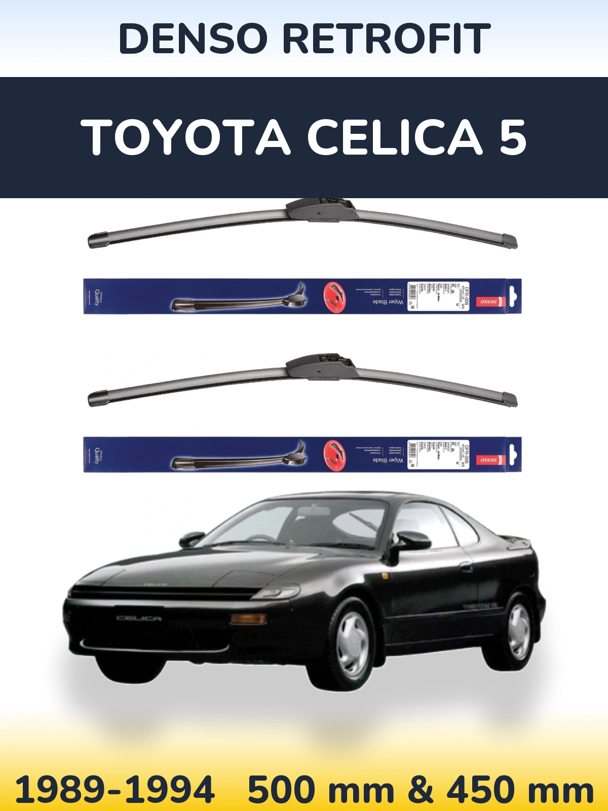 Front wiper blade set Denso Retrofit 500 & 450 mm for Toyota Celica 5 1989-1994