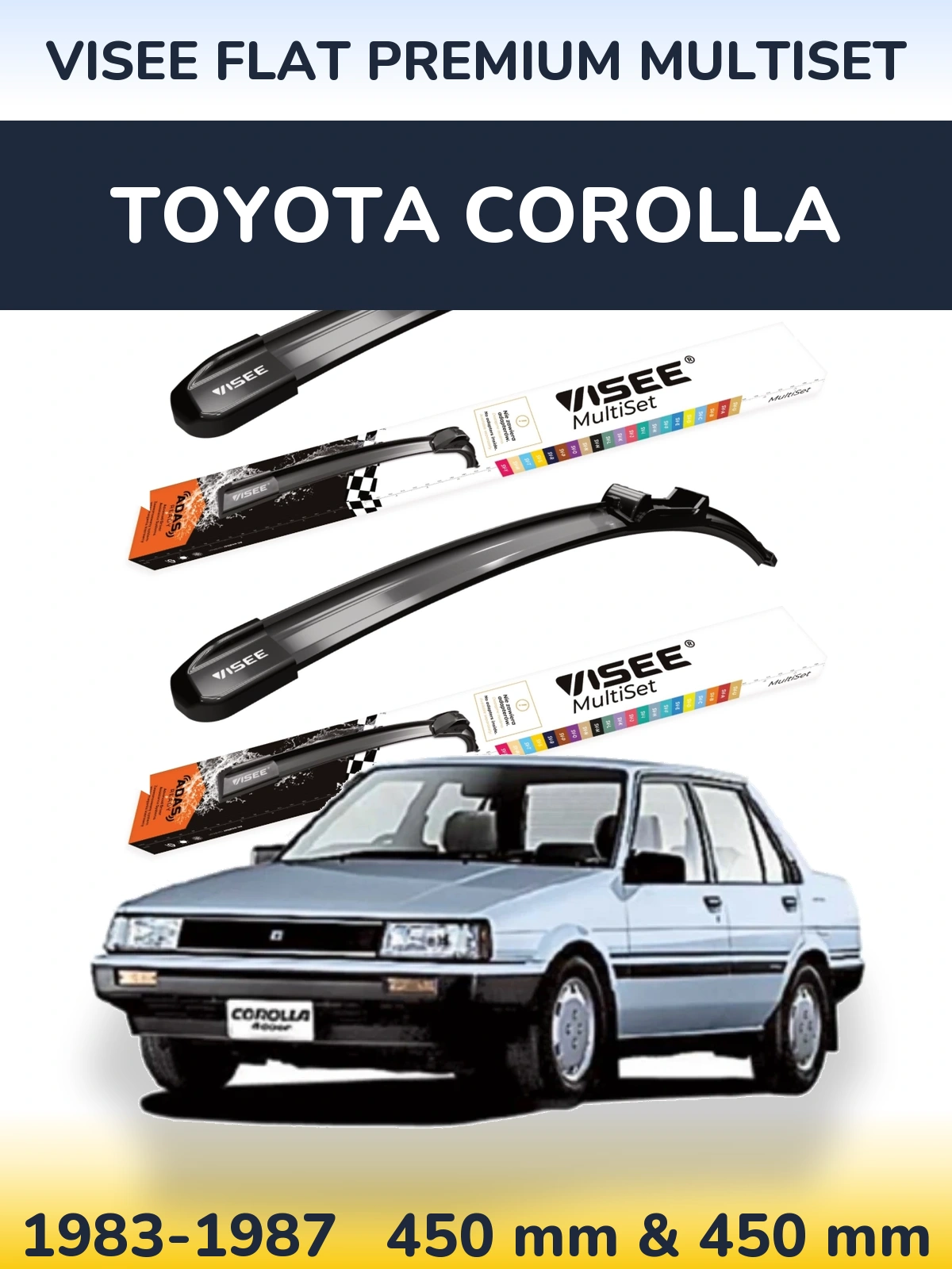 Komplet przednich wycieraczek VISEE FLAT PREMIUM MultiSet 450 & 450 mm do Toyota Corolla 1983-1987