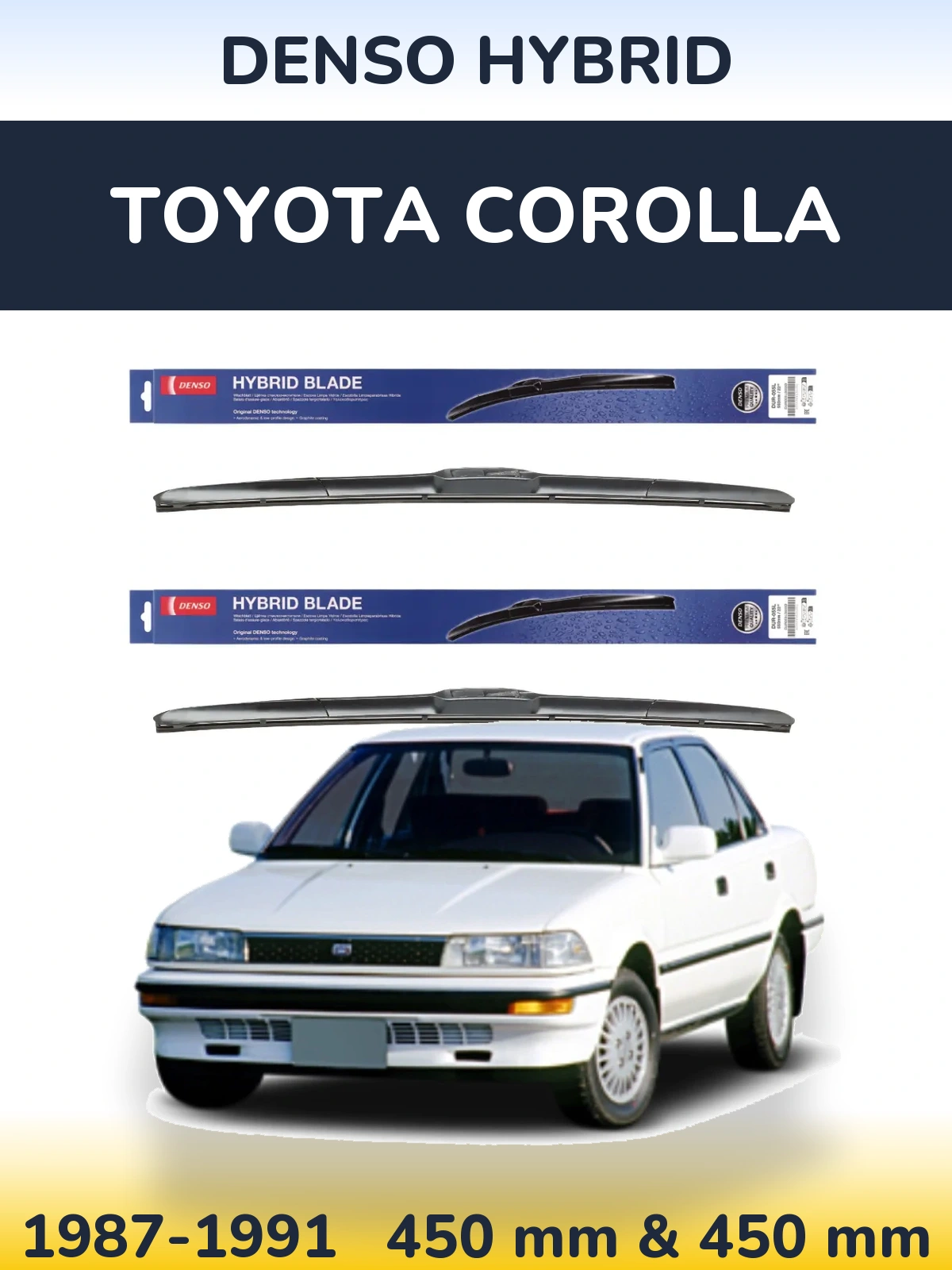 Komplet przednich wycieraczek Denso Hybrid 450 & 450 mm do Toyota Corolla 1987-1991