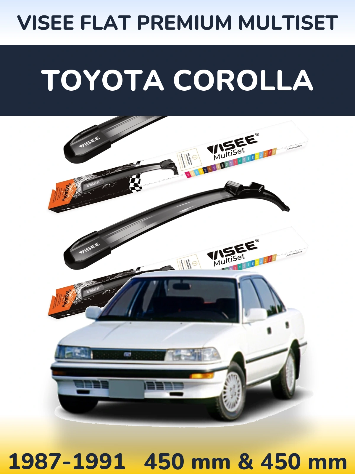 Комплект передніх щіток VISEE FLAT PREMIUM MultiSet 450 & 450 мм для Toyota Corolla 1987-1991