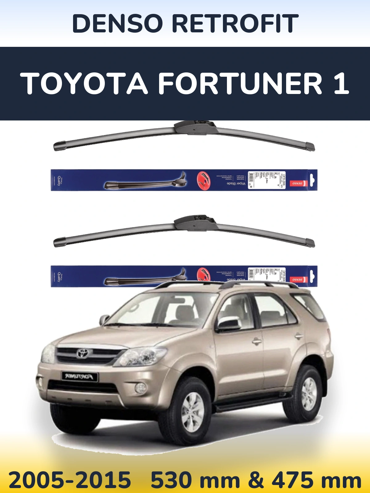 Komplet przednich wycieraczek Denso Retrofit 530 & 475 mm do Toyota Fortuner 1 2005-2015