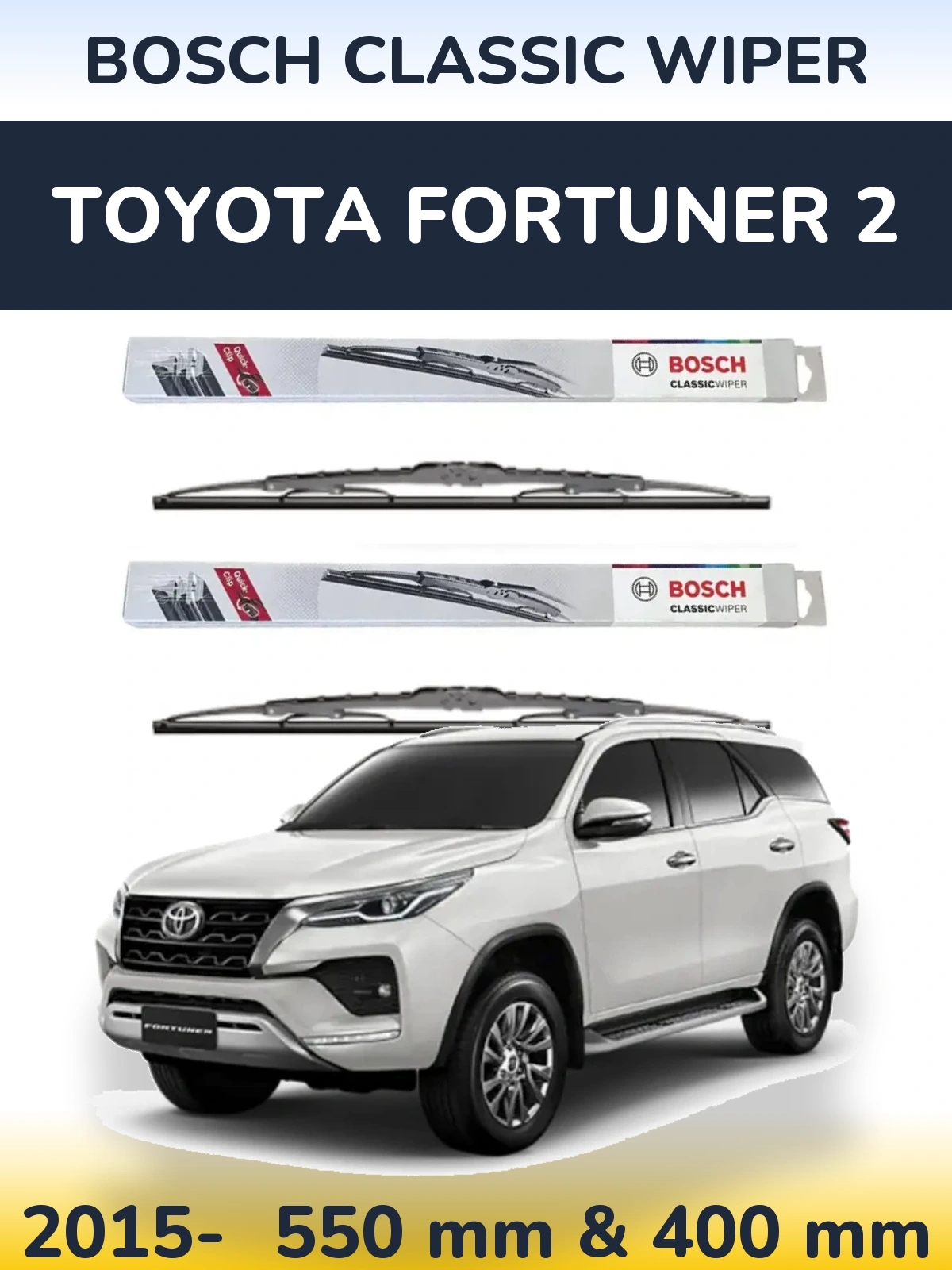 Komplet przednich wycieraczek BOSCH Classic Wiper 550 & 400 mm do Toyota Fortuner 2 2015-2026