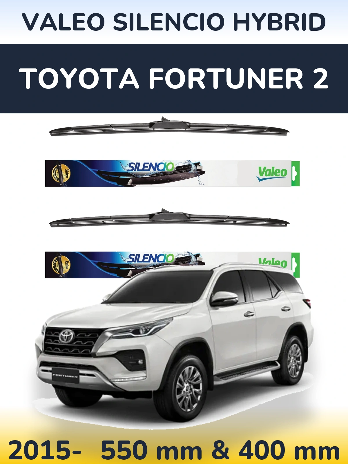 Комплект передних дворников Valeo Silencio Hybrid 550 & 400 мм для Toyota Fortuner 2 2015-2026
