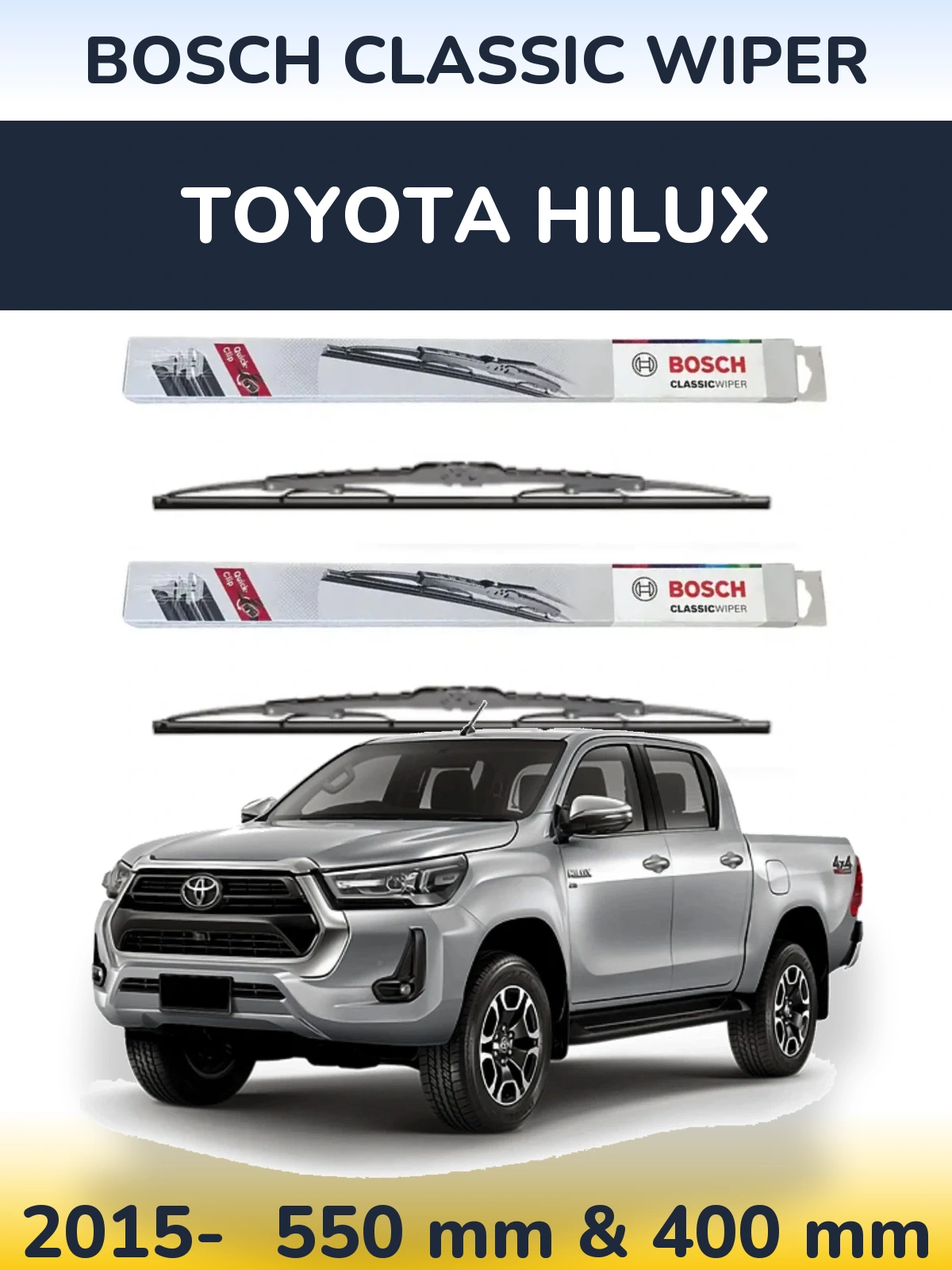 Komplet przednich wycieraczek BOSCH Classic Wiper 550 & 400 mm do Toyota Hilux 2015-2026